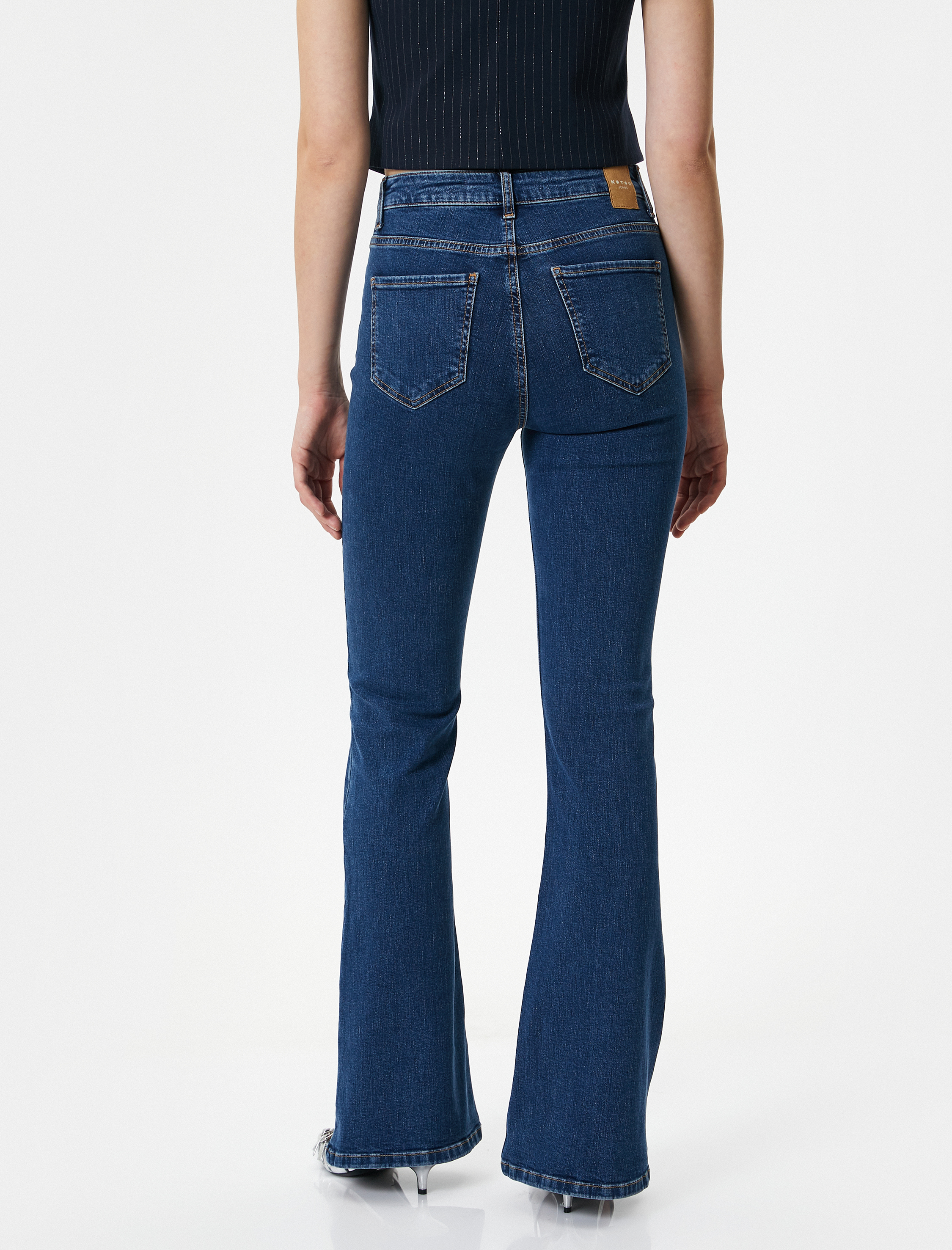 İspanyol Paça Kot Pantolon Dar Kesim Standart Bel Esnek Pamuklu Cepli - Flare Jean