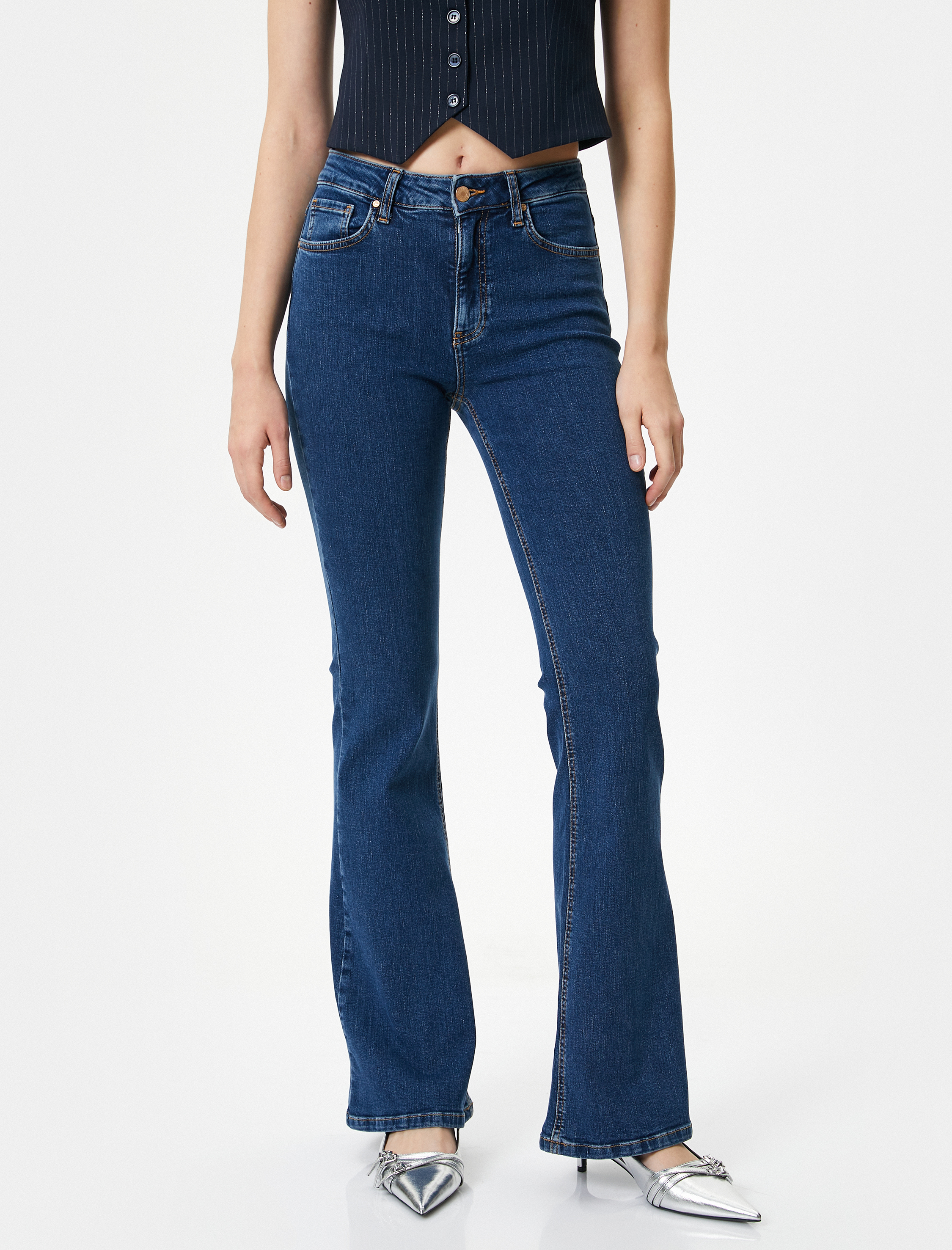 İspanyol Paça Kot Pantolon Dar Kesim Standart Bel Esnek Pamuklu Cepli - Flare Jean