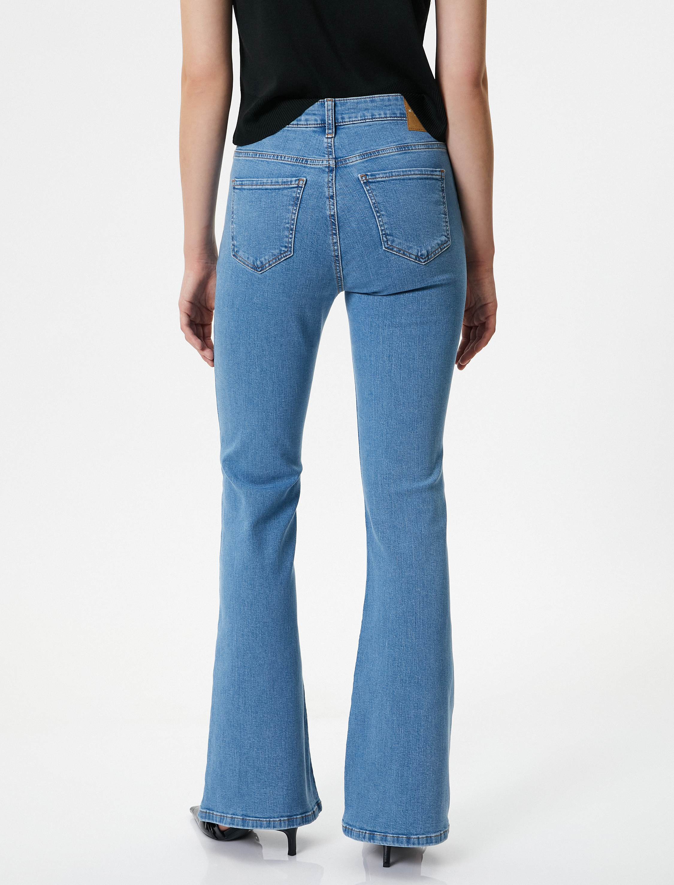   İspanyol Paça Kot Pantolon Dar Kesim Standart Bel Esnek Pamuklu Cepli - Flare Jean