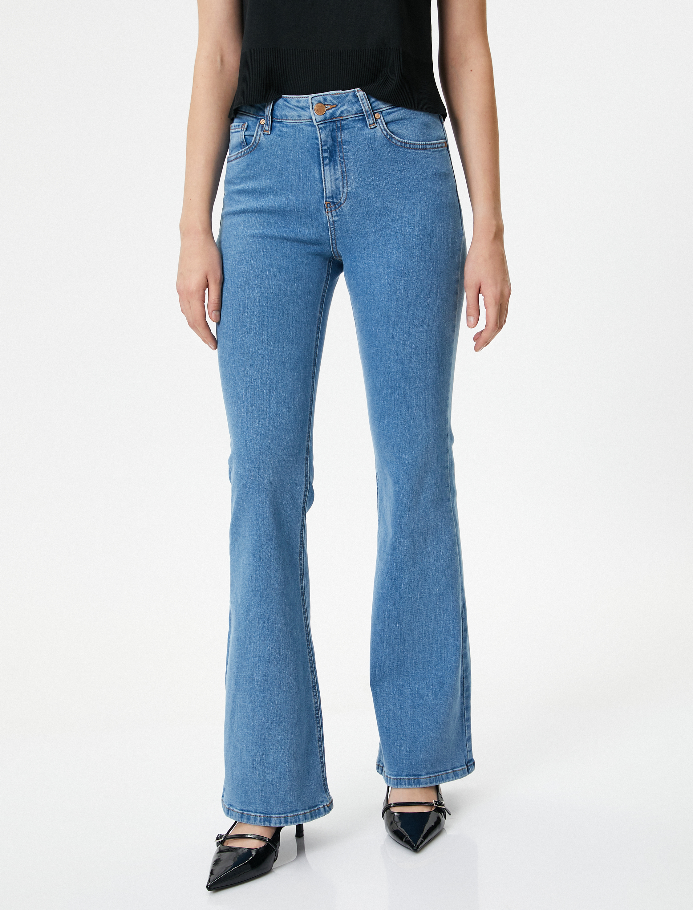   İspanyol Paça Kot Pantolon Dar Kesim Standart Bel Esnek Pamuklu Cepli - Flare Jean