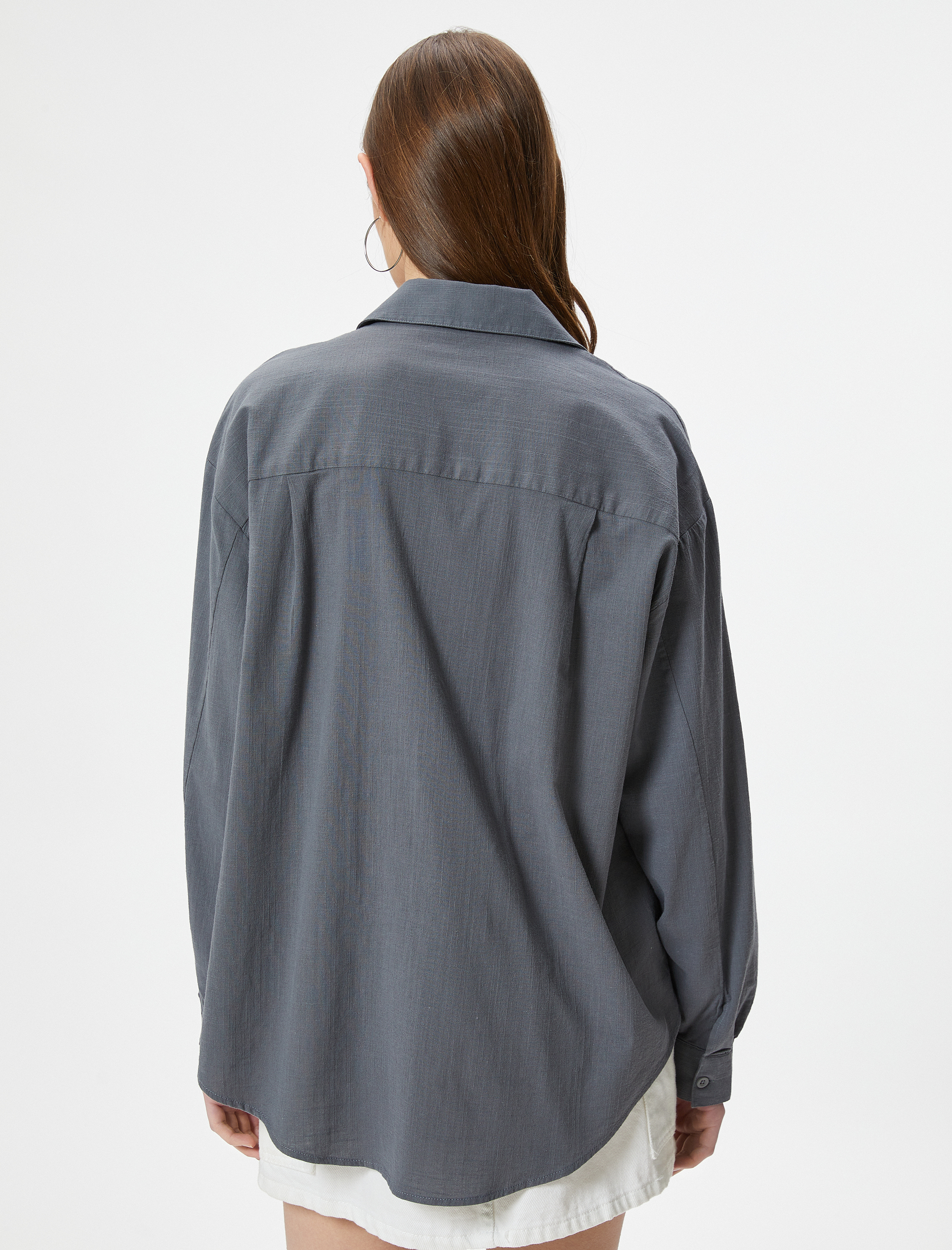   Oversize Gömlek Uzun Kollu Klasik Yaka Pamuklu