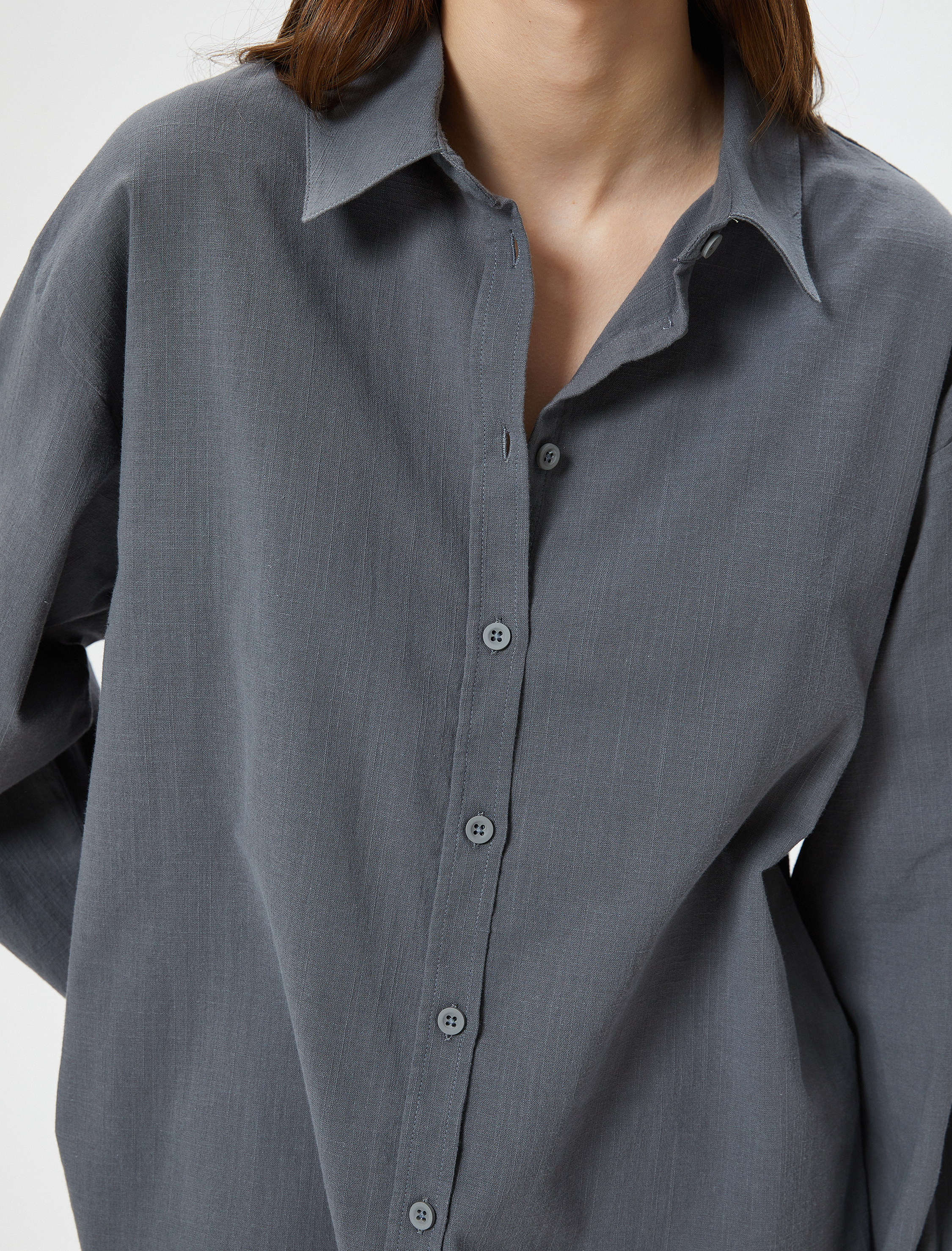   Oversize Gömlek Uzun Kollu Klasik Yaka Pamuklu