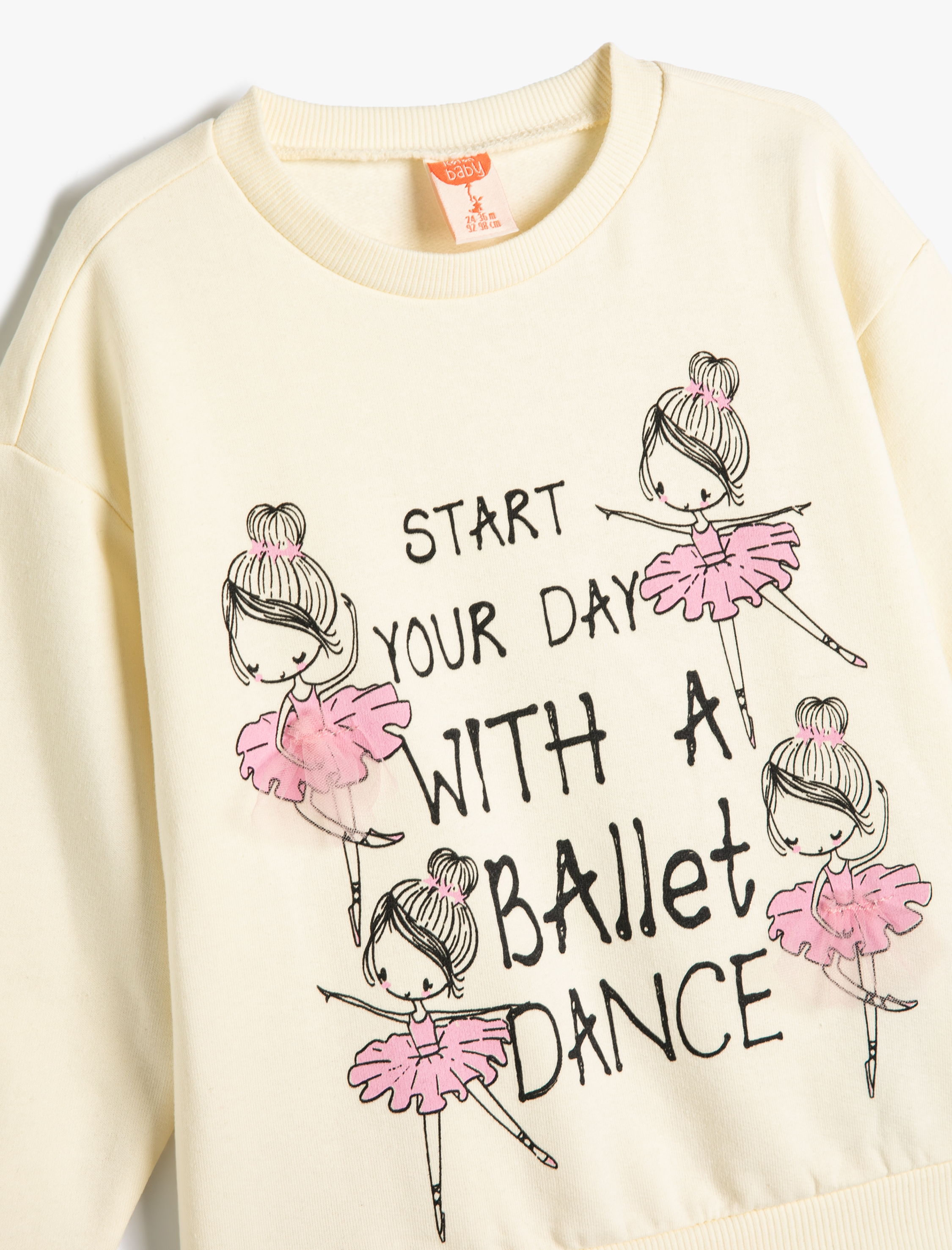 Kız Bebek Balerinli Sweatshirt Uzun Kollu Bisiklet Yaka Pamuklu Şardonlu