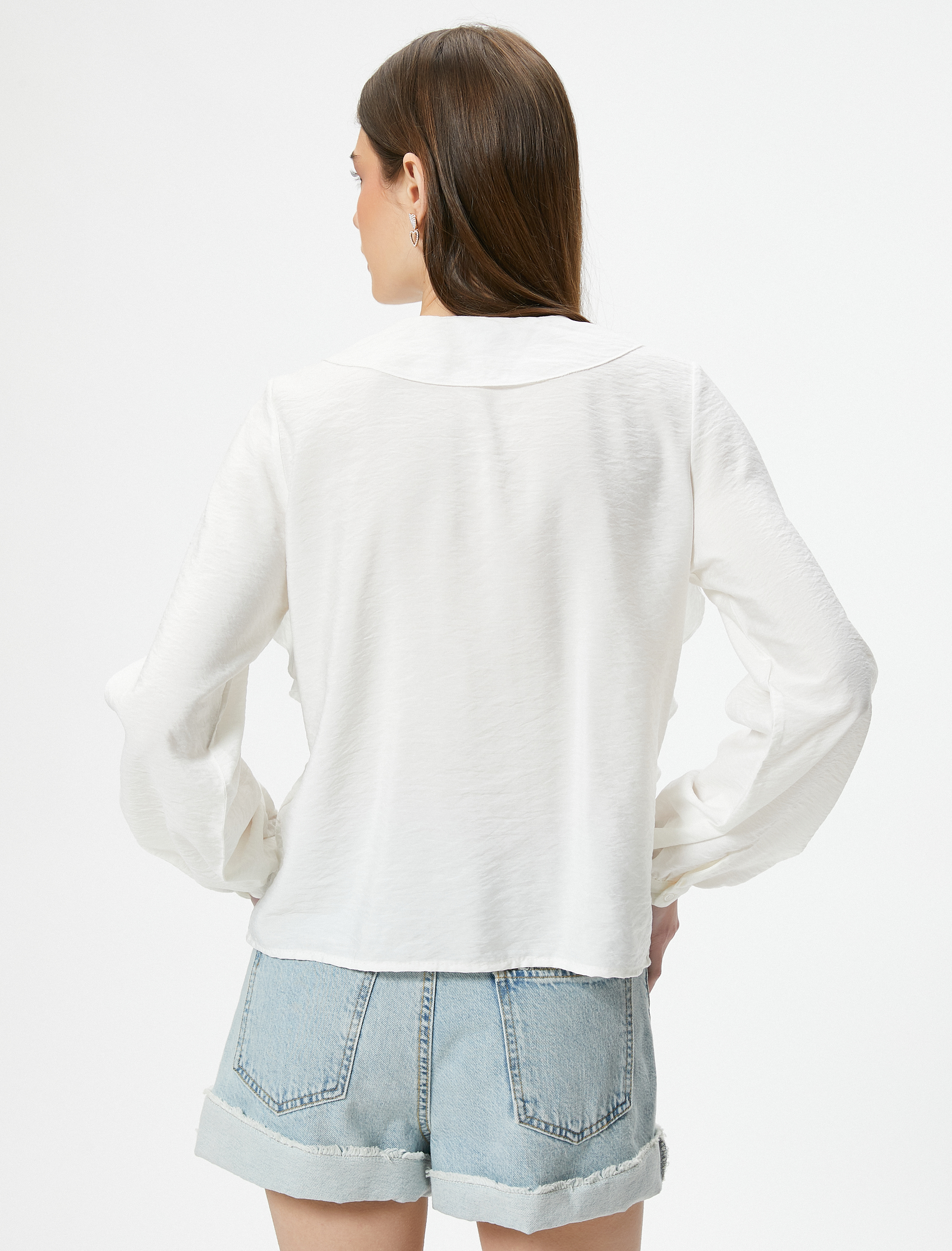   Fırfırlı Bluz Uzun Kollu Bebe Yaka Viskoz Kumaş