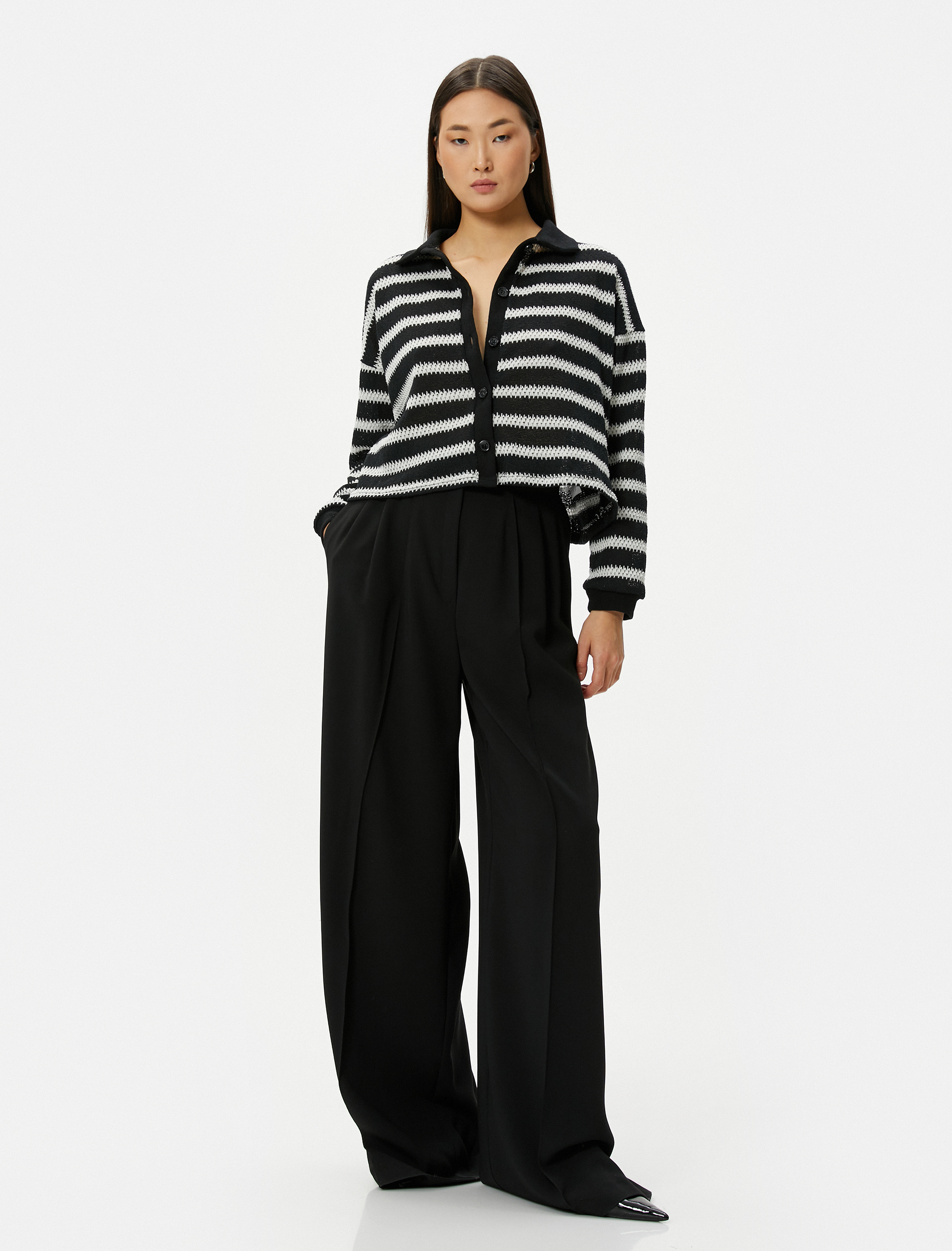   Polo Yaka Hırka Düğmeli Örgü Standart Kesim