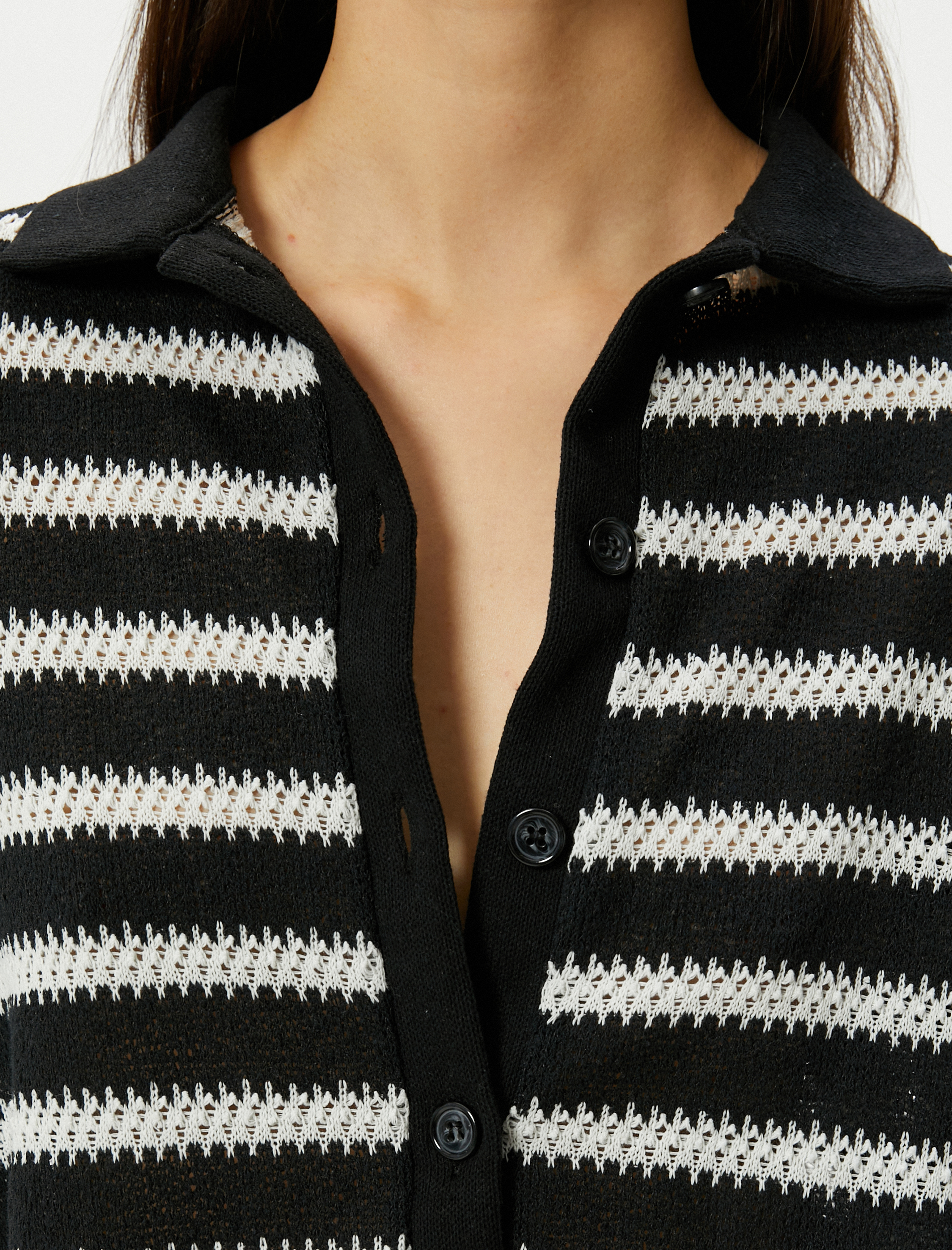   Polo Yaka Hırka Düğmeli Örgü Standart Kesim