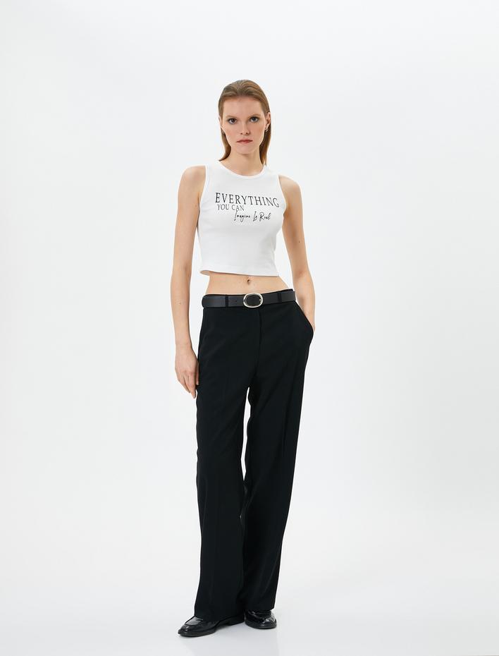  Halter Yaka Atlet Crop Slogan Baskılı Pamuklu