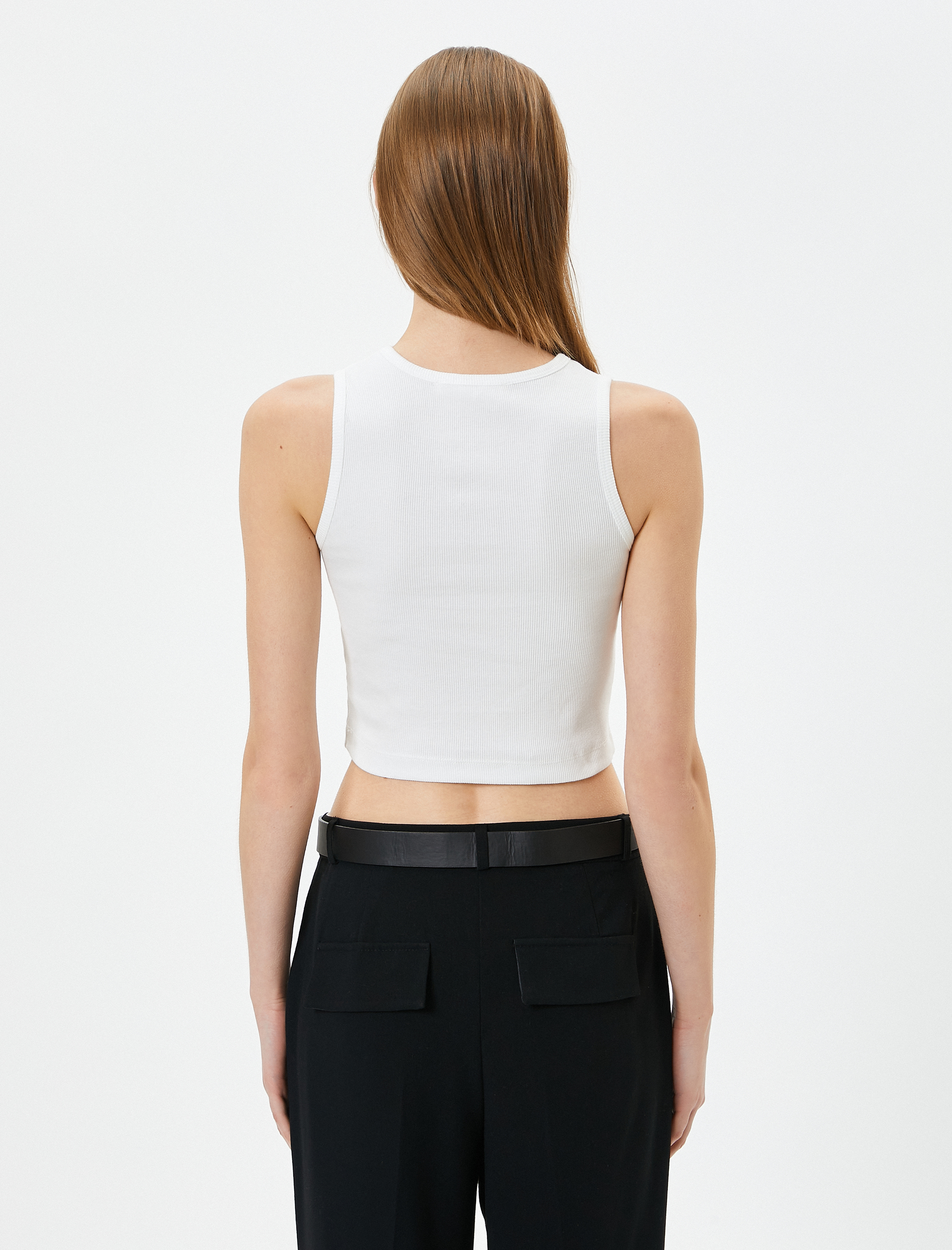   Halter Yaka Atlet Crop Slogan Baskılı Pamuklu