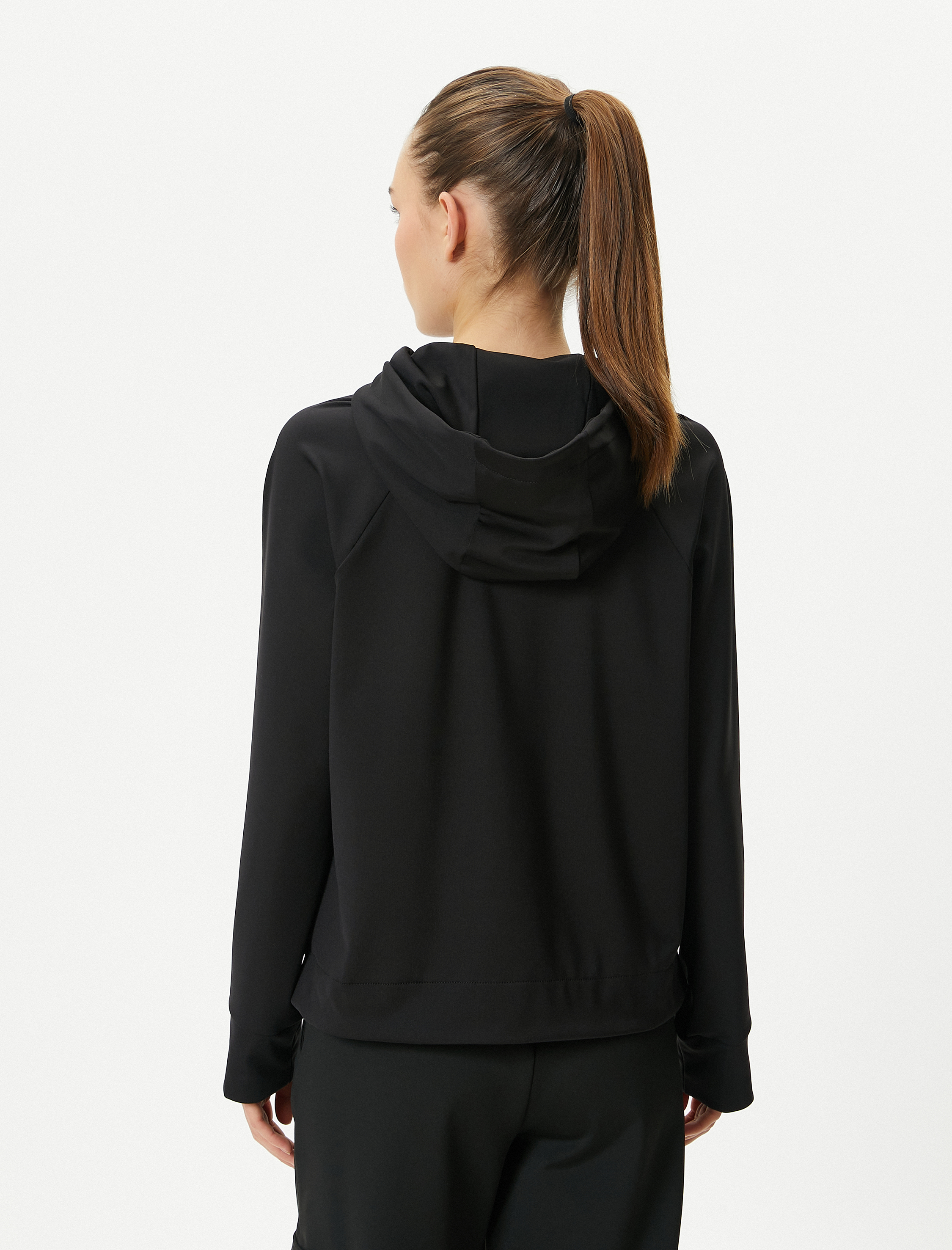 Kapşonlu Sweatshirt Fermuarlı Dik Salaş Yaka Cepli