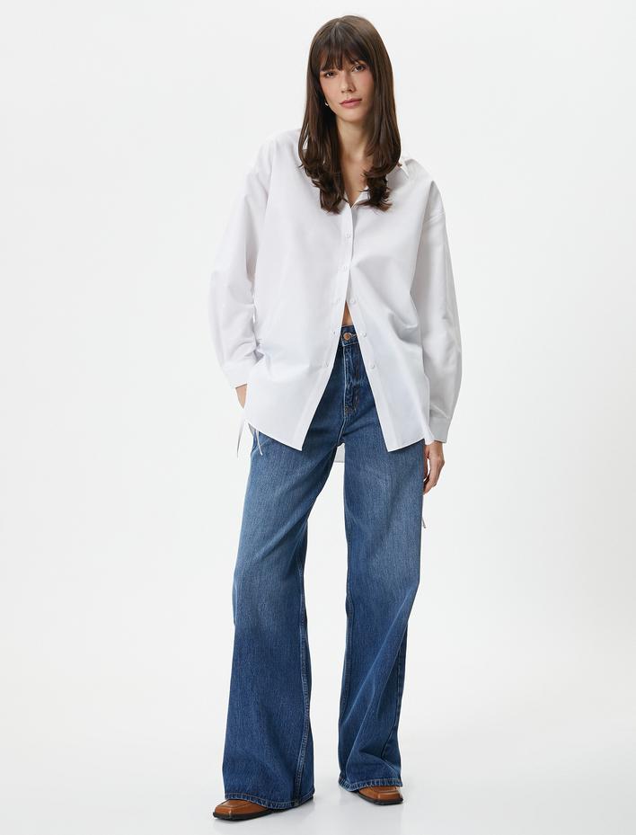  Uzun Kollu Poplin Gömlek Kolları Drapeli Düğmeli