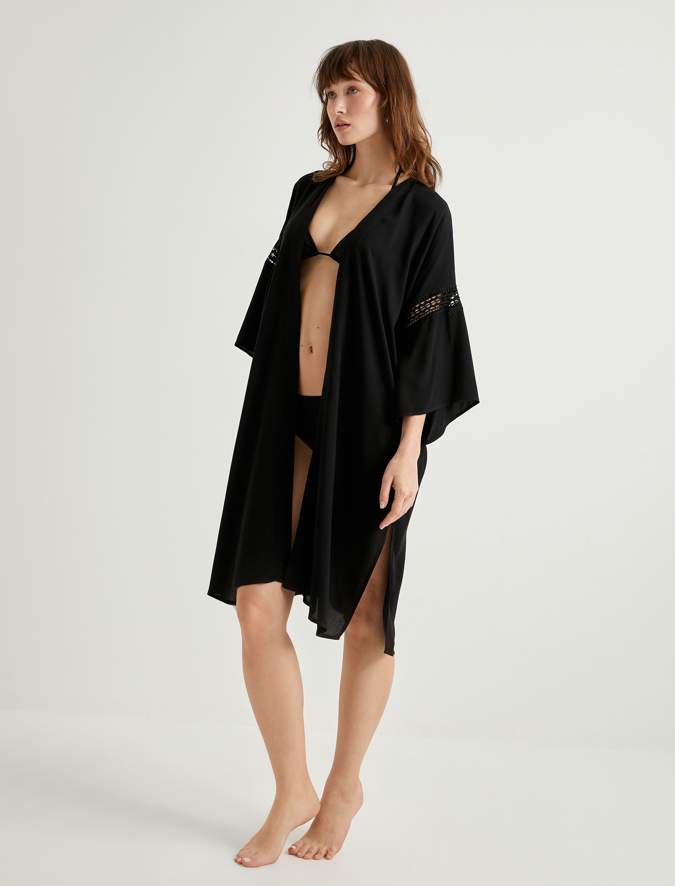   Oversize Plaj Kimono Geniş Kollu Viskon
