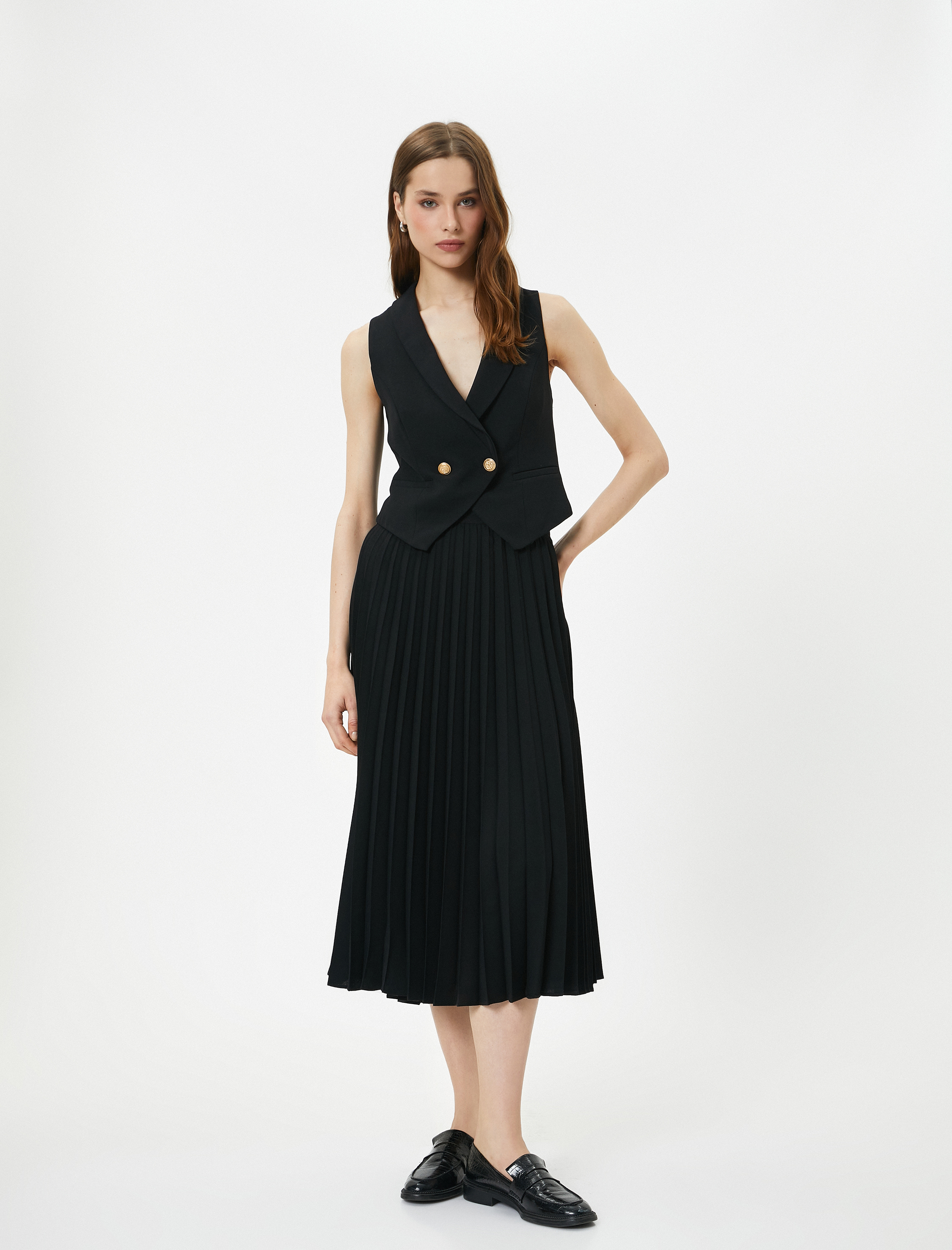   Midi Pileli Etek Normal Bel