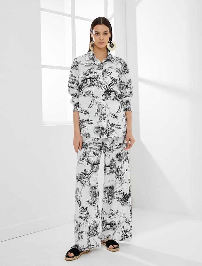  Uzun Kollu Gömlek Kapaklı Cepli Düğmeli Viskon