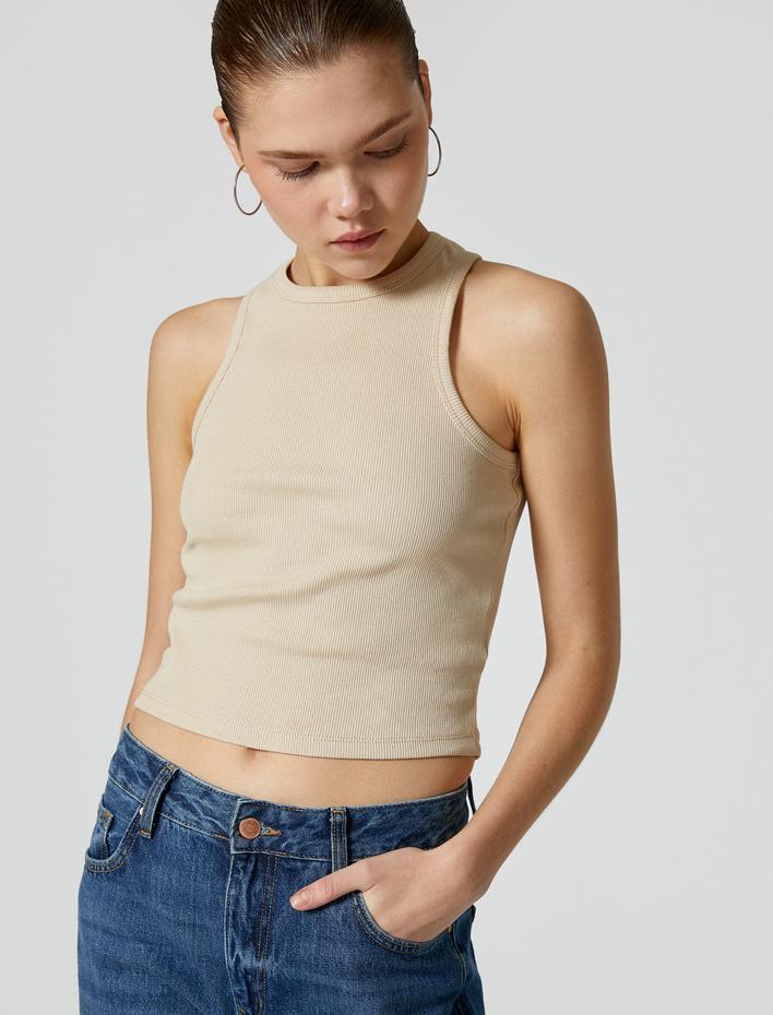  Basic Halter Yaka Atlet Ribanalı Pamuklu