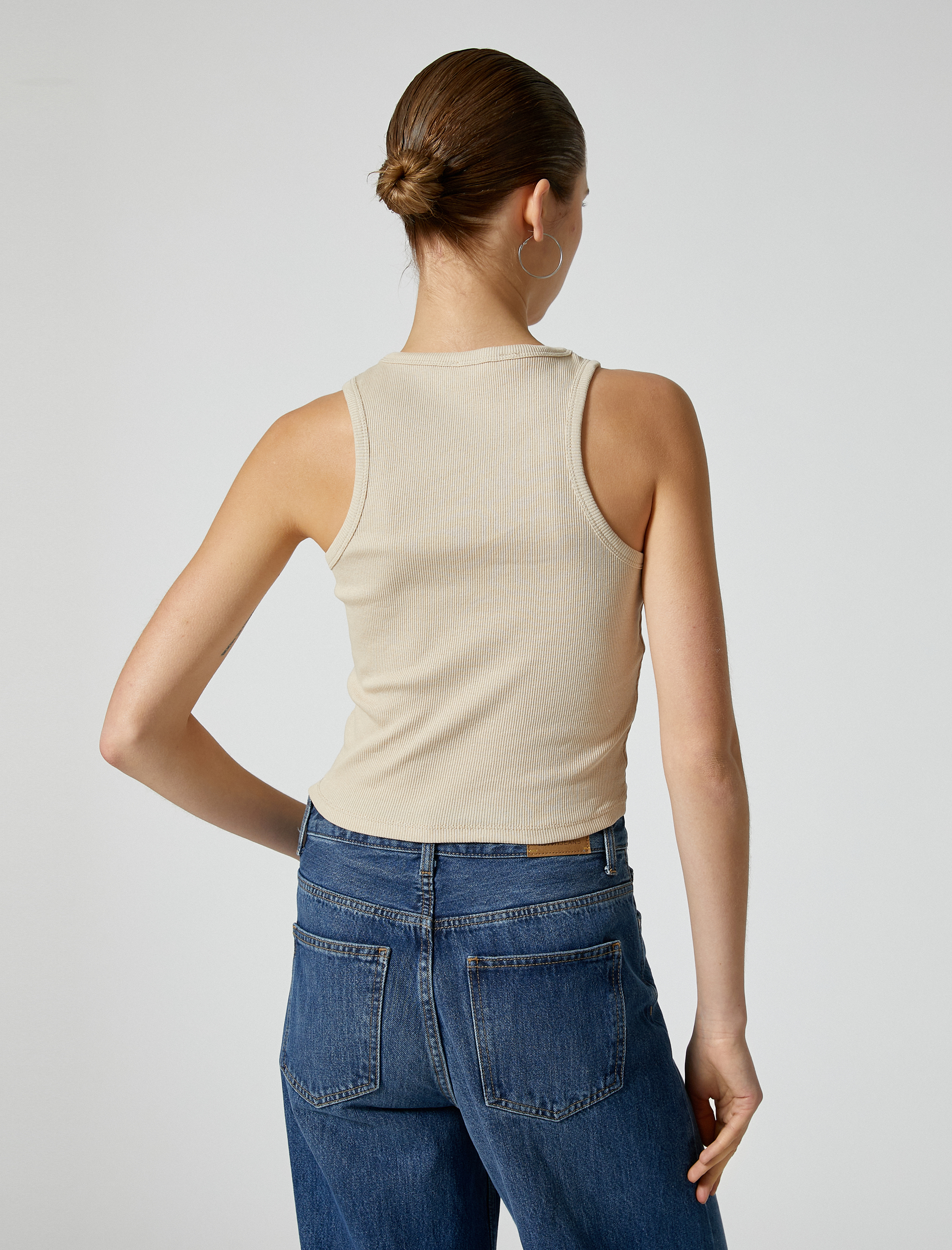   Basic Halter Yaka Atlet Ribanalı Pamuklu