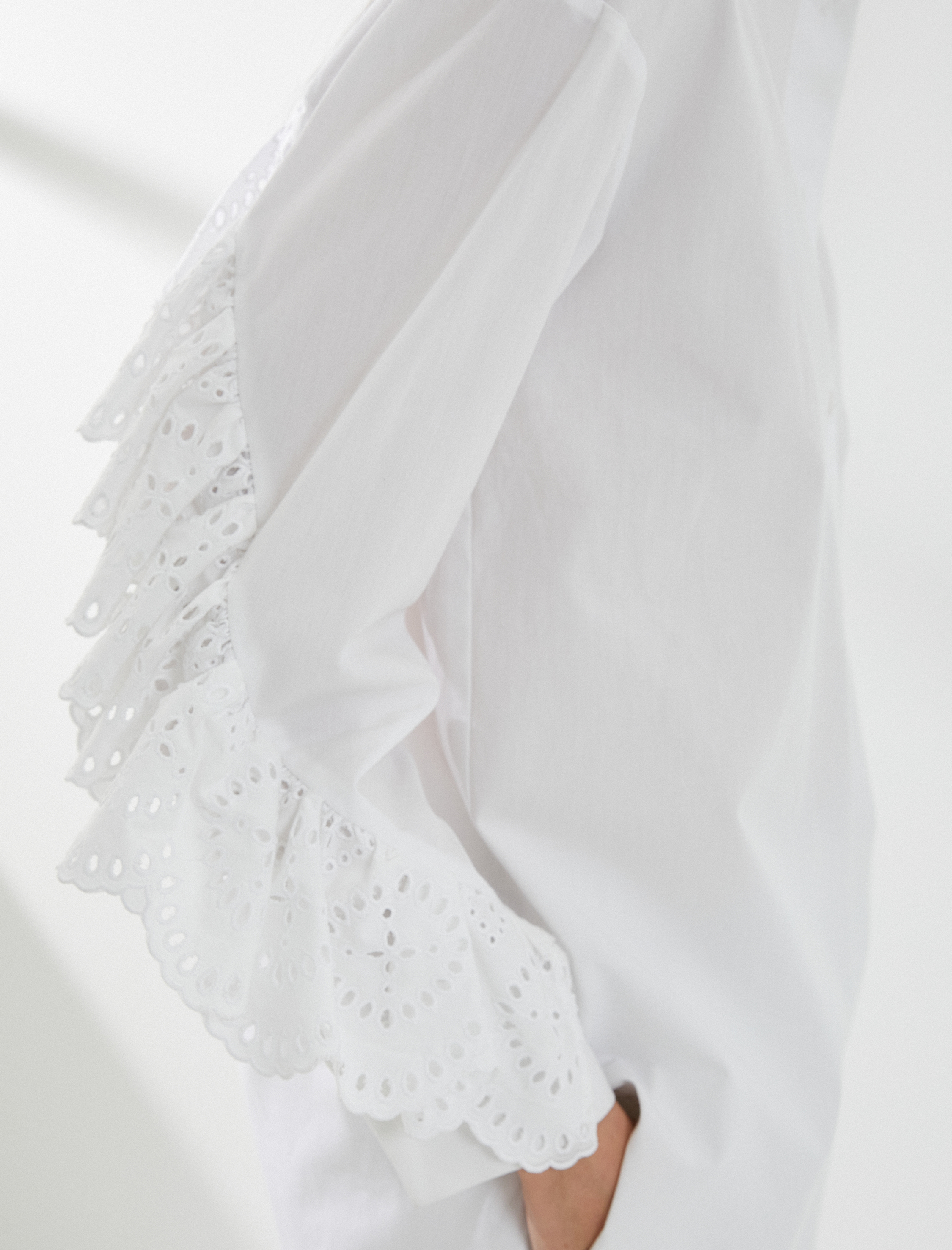   Fisto Gömlek Uzun Kollu Düğmeli Hakim Yaka Fırfırlı Pamuklu