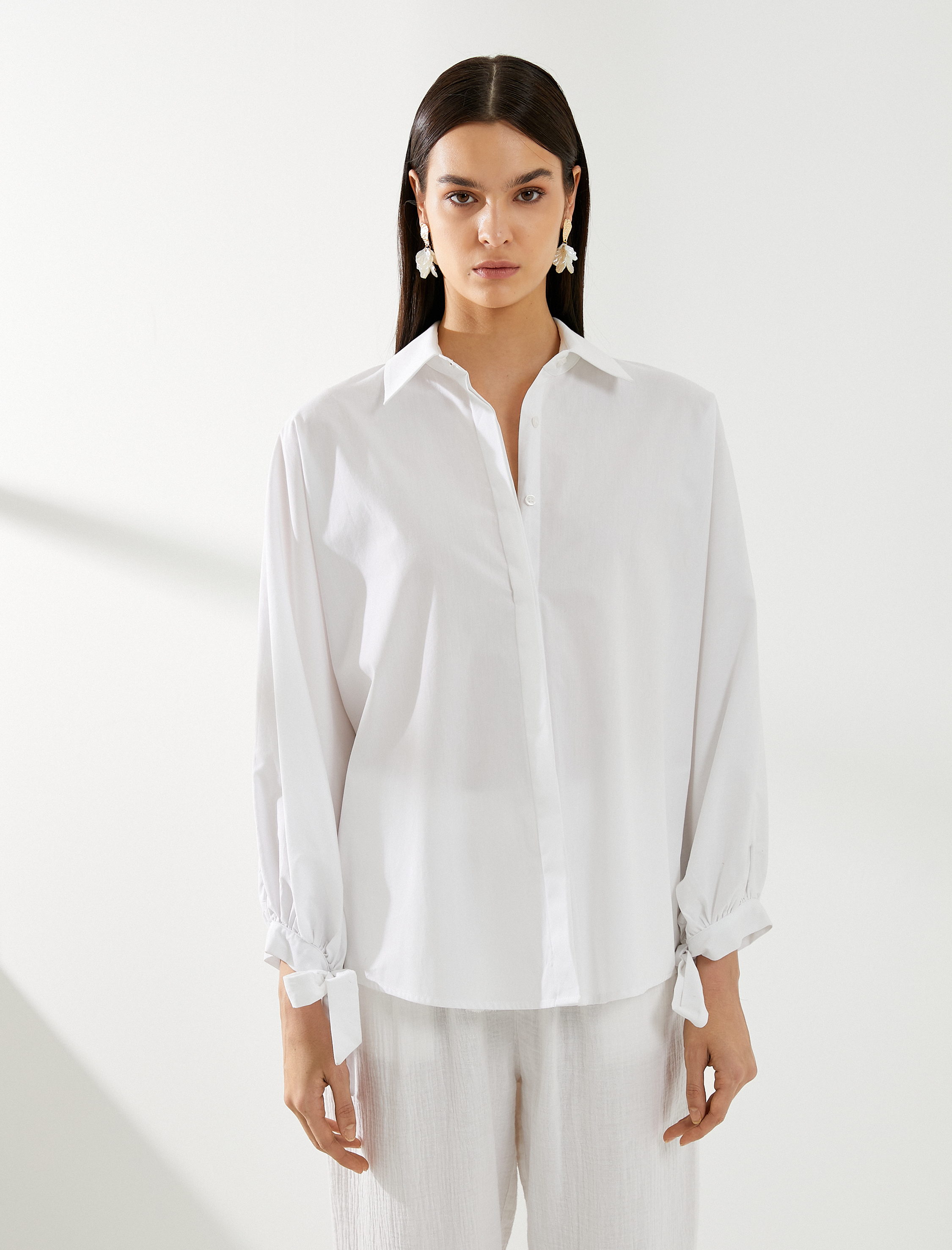   Balon Kol Gömlek Bilek Detaylı Düğmeli Pamuklu