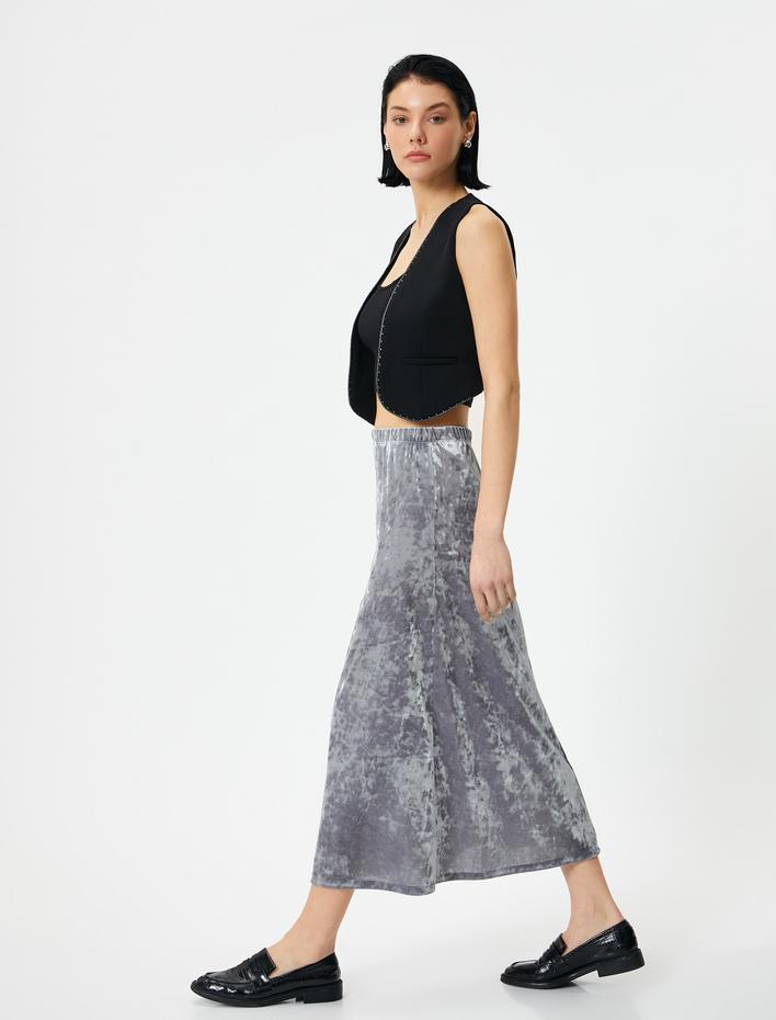  Kadife Midi Etek Metalik Beli Lastikli