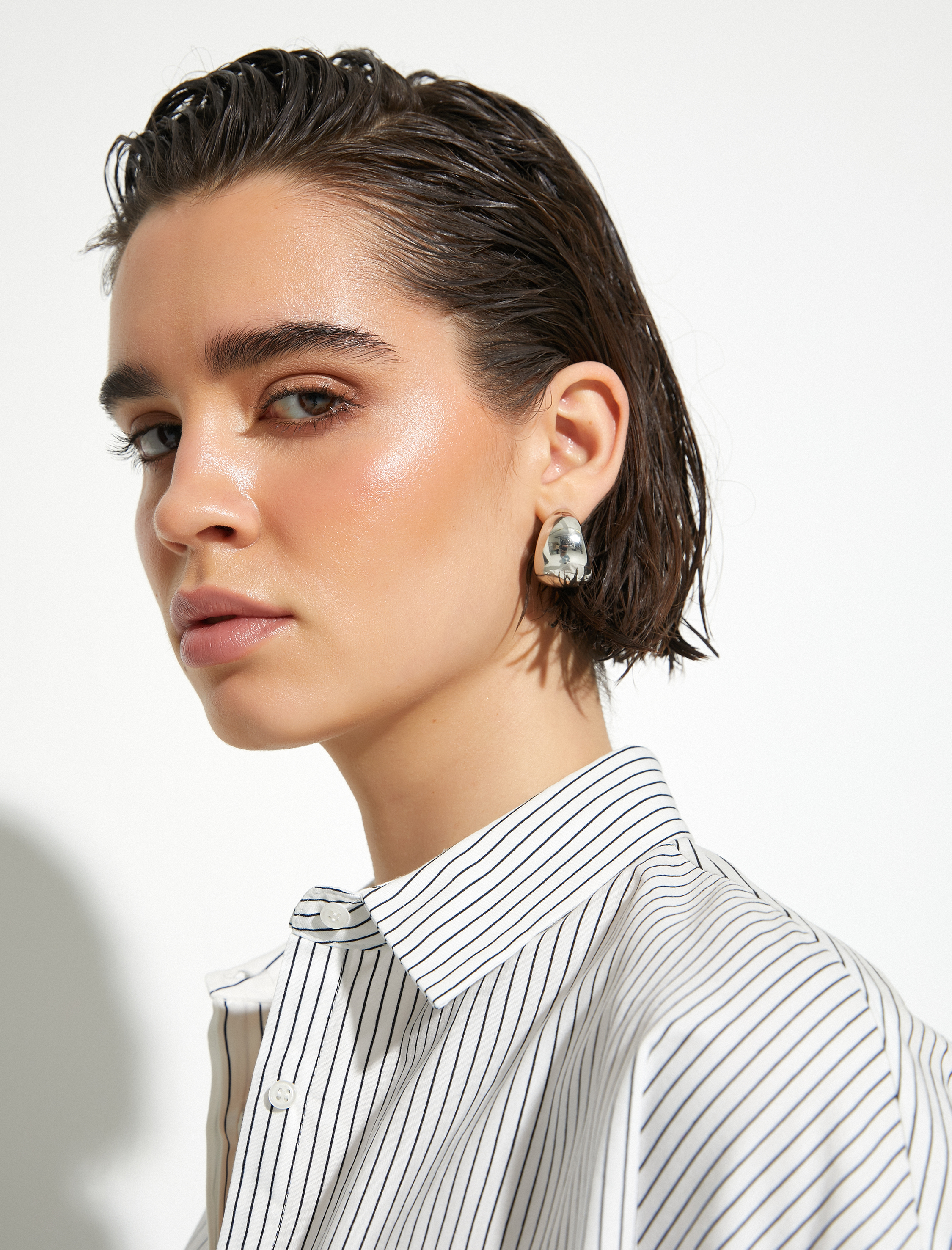   Uzun Kollu Poplin Gömlek Rahat Kesim Düğmeli Pamuklu