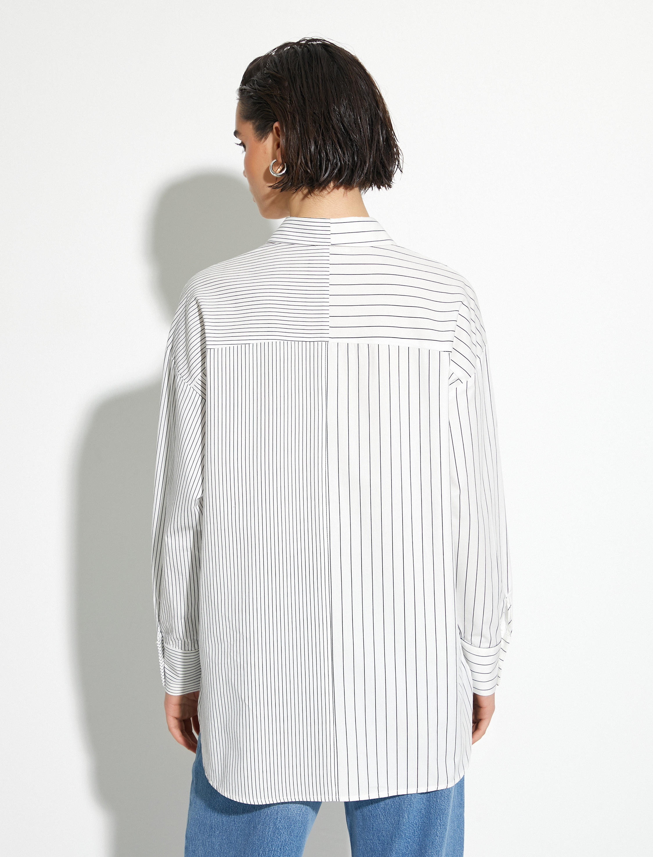   Uzun Kollu Poplin Gömlek Rahat Kesim Düğmeli Pamuklu