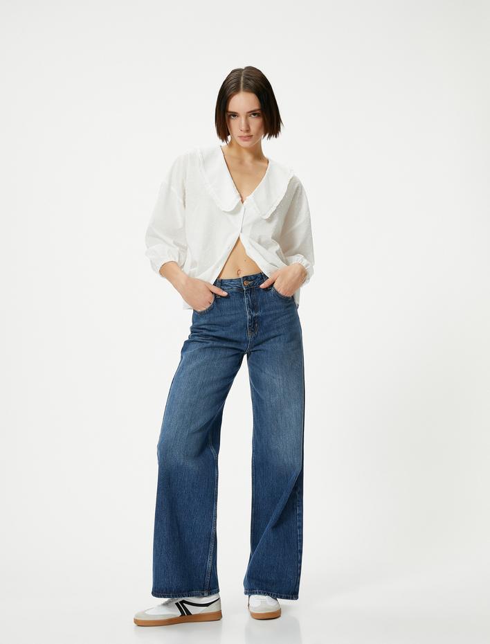  Geniş Bebe Yaka Gömlek Uzun Kollu Dokulu Pamuklu