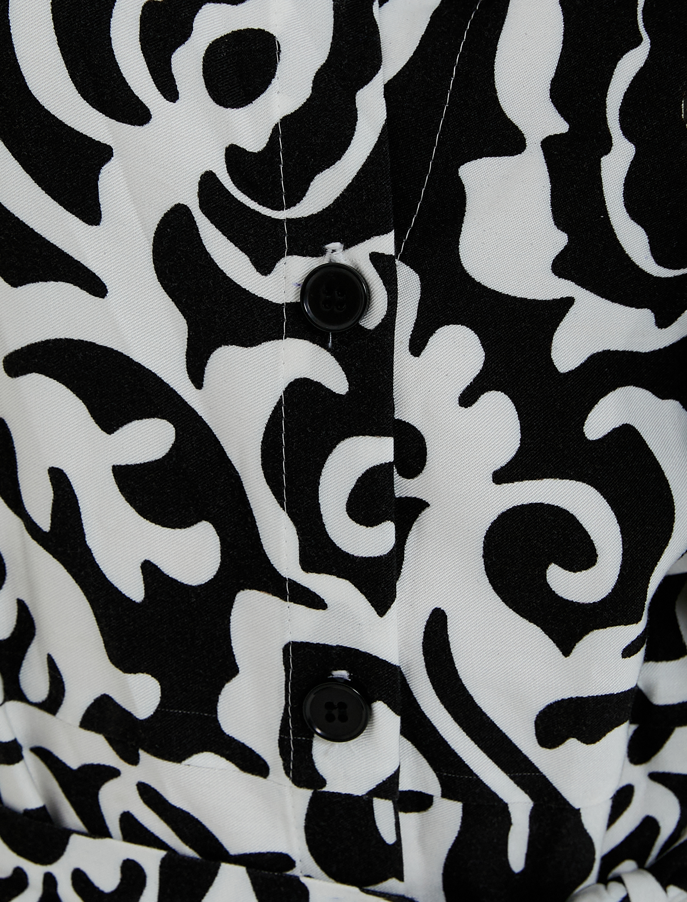   Midi Boy Gömlek Elbise Viskon Etnik Desenli Kuşaklı Düğmeli Uzun Kollu