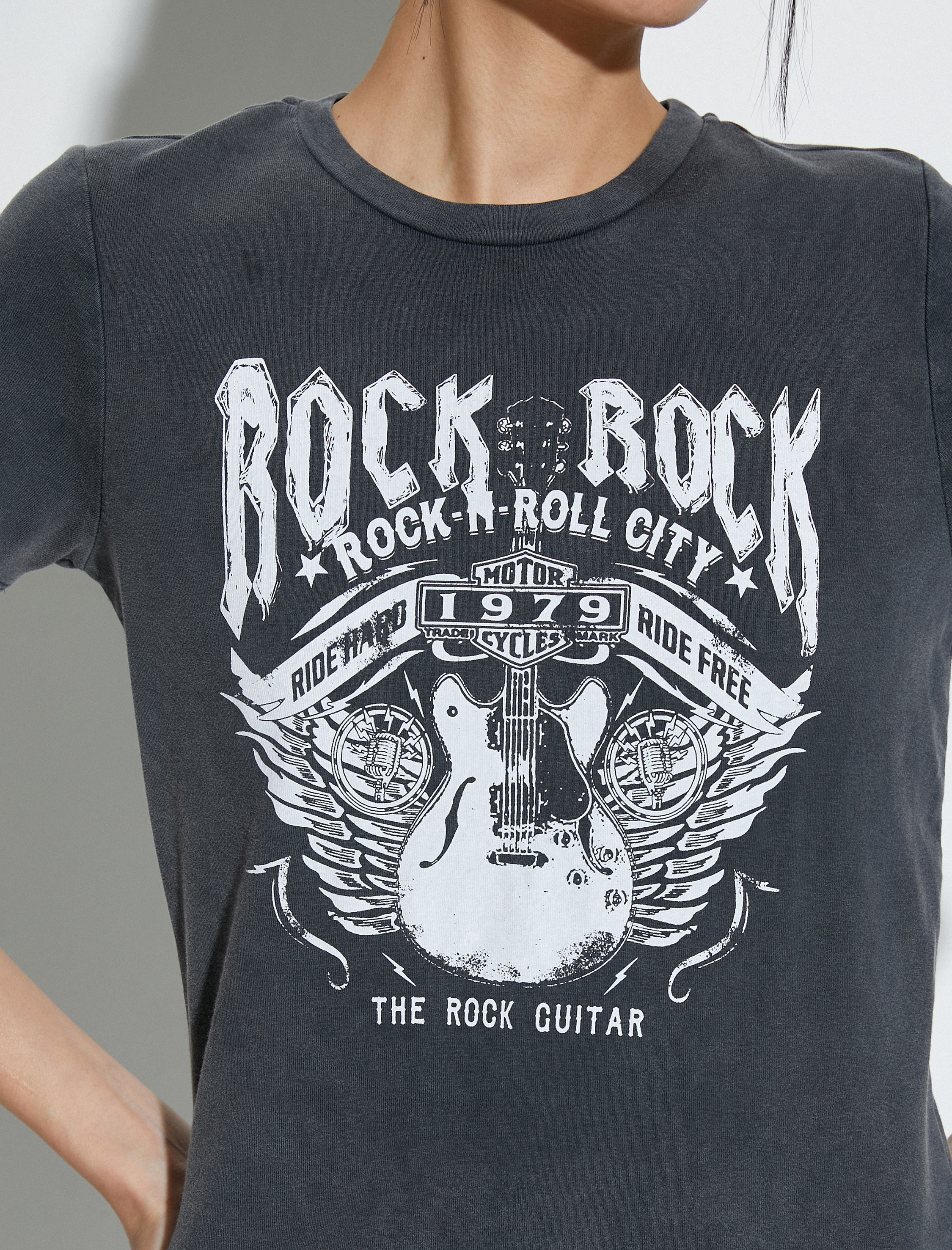   Slogan Baskılı Tişört Kısa Kollu Bisiklet Yaka Pamuklu