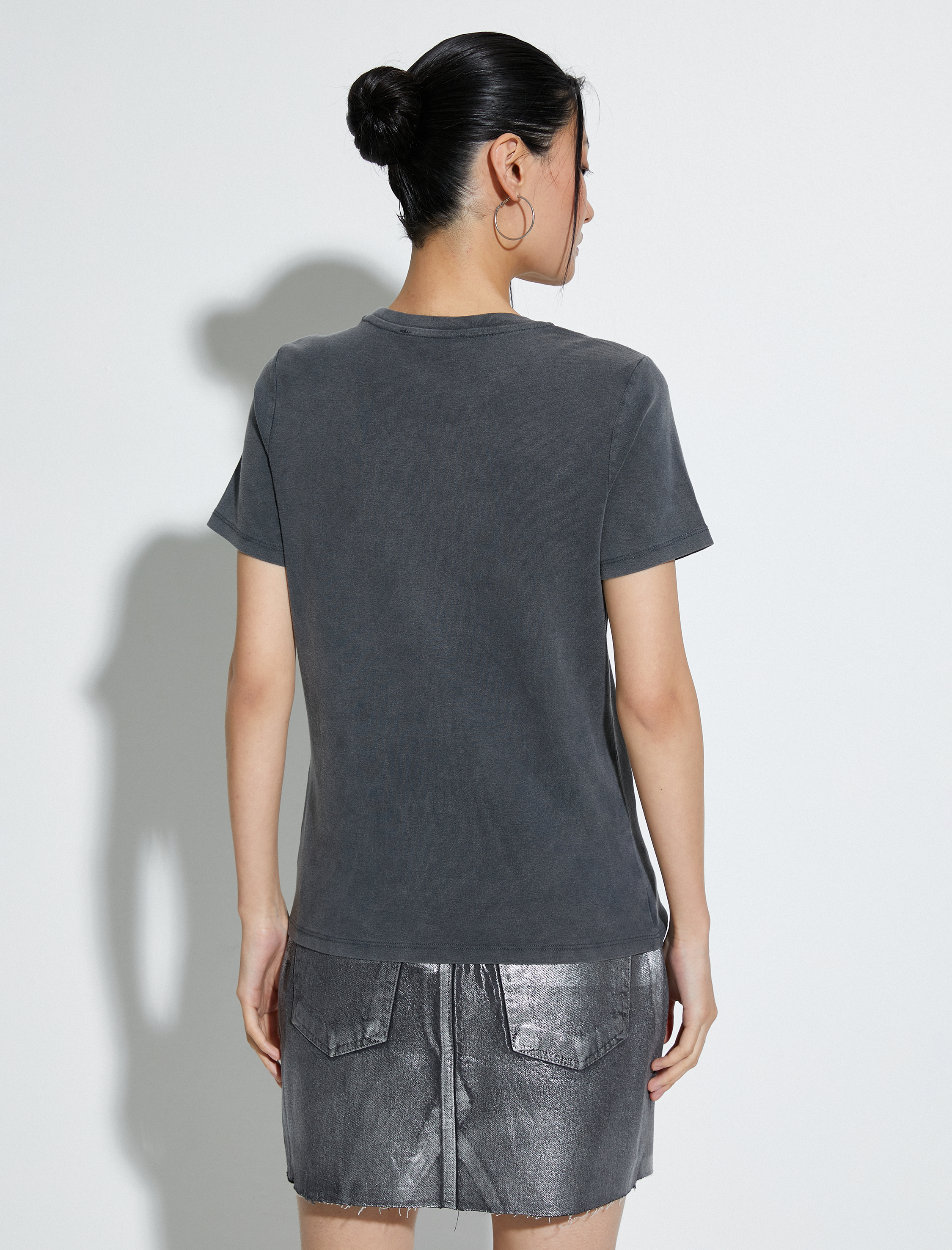   Slogan Baskılı Tişört Kısa Kollu Bisiklet Yaka Pamuklu