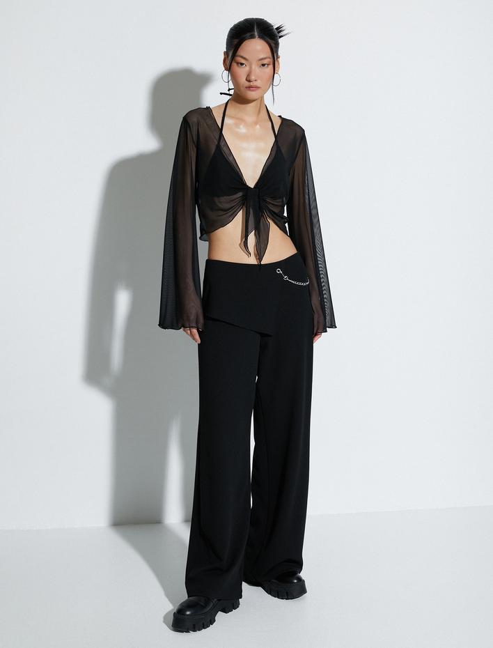  Geniş Paça Pantolon Zincir Detaylı