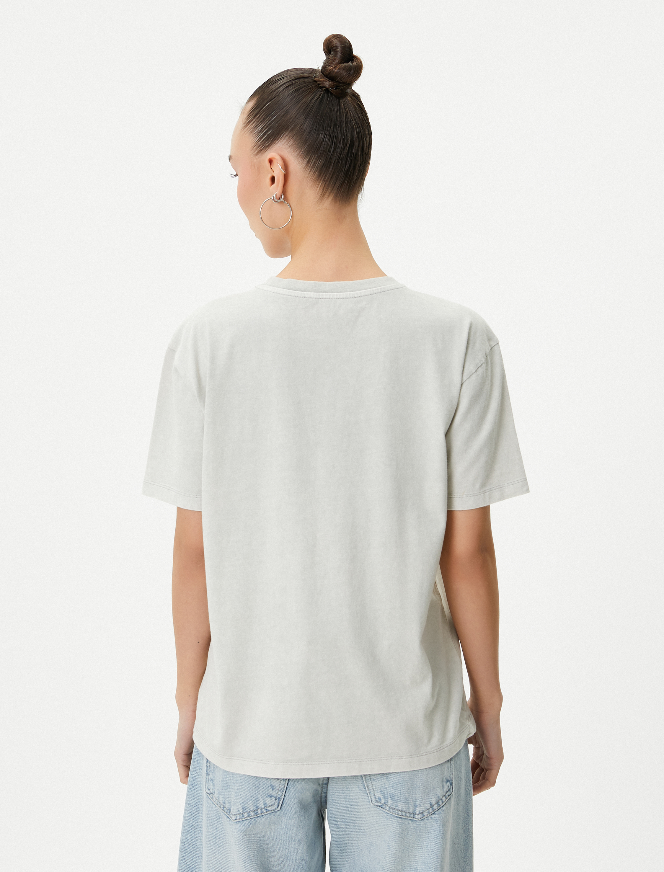   Kısa Kollu Tişört Bisiklet Yaka İşleme Detaylı Rahat Kalıp Pamuklu