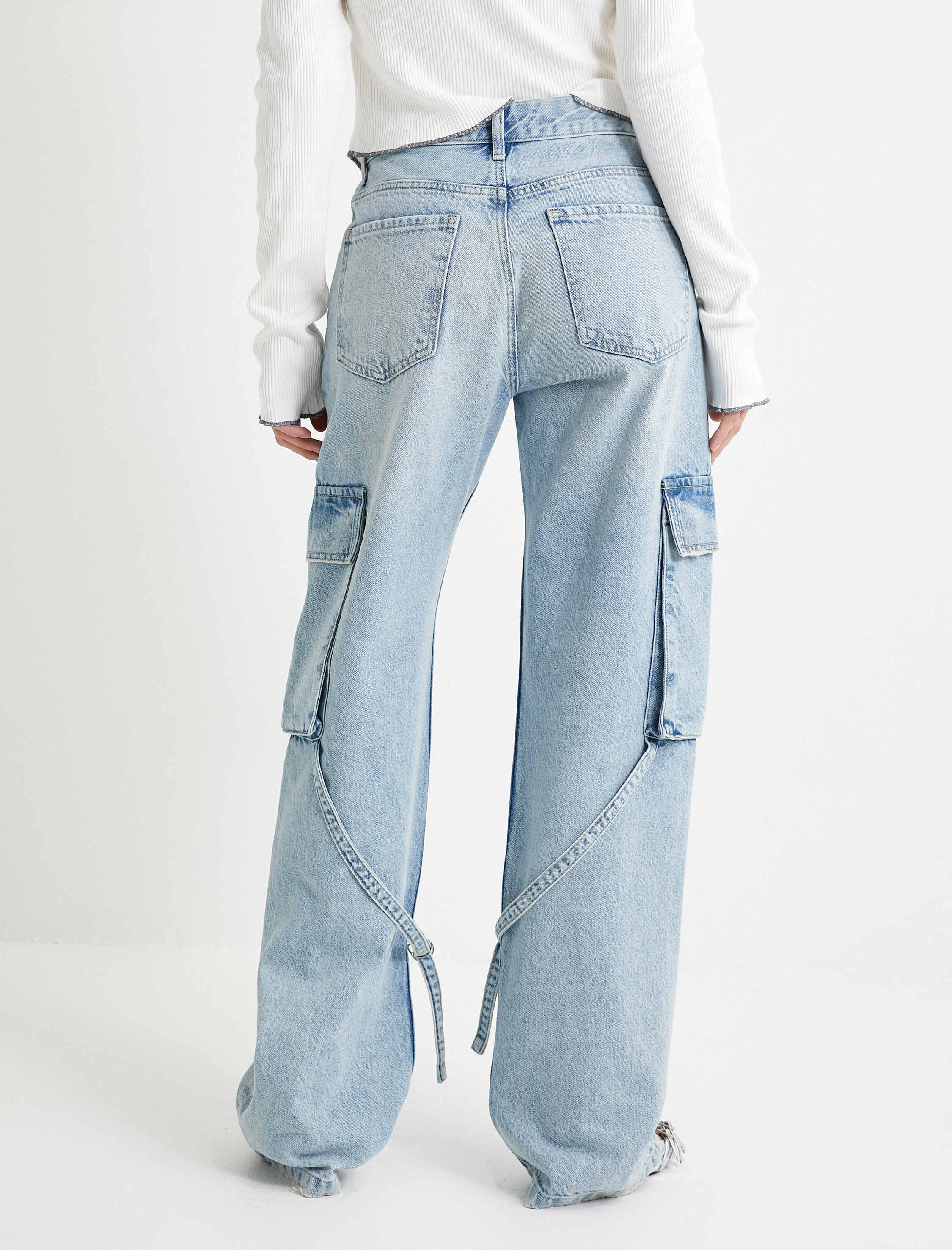   Straight Jean Kargo Kot Pantolon Geniş Düz Paça Cepli Pamuklu - Nora Jean