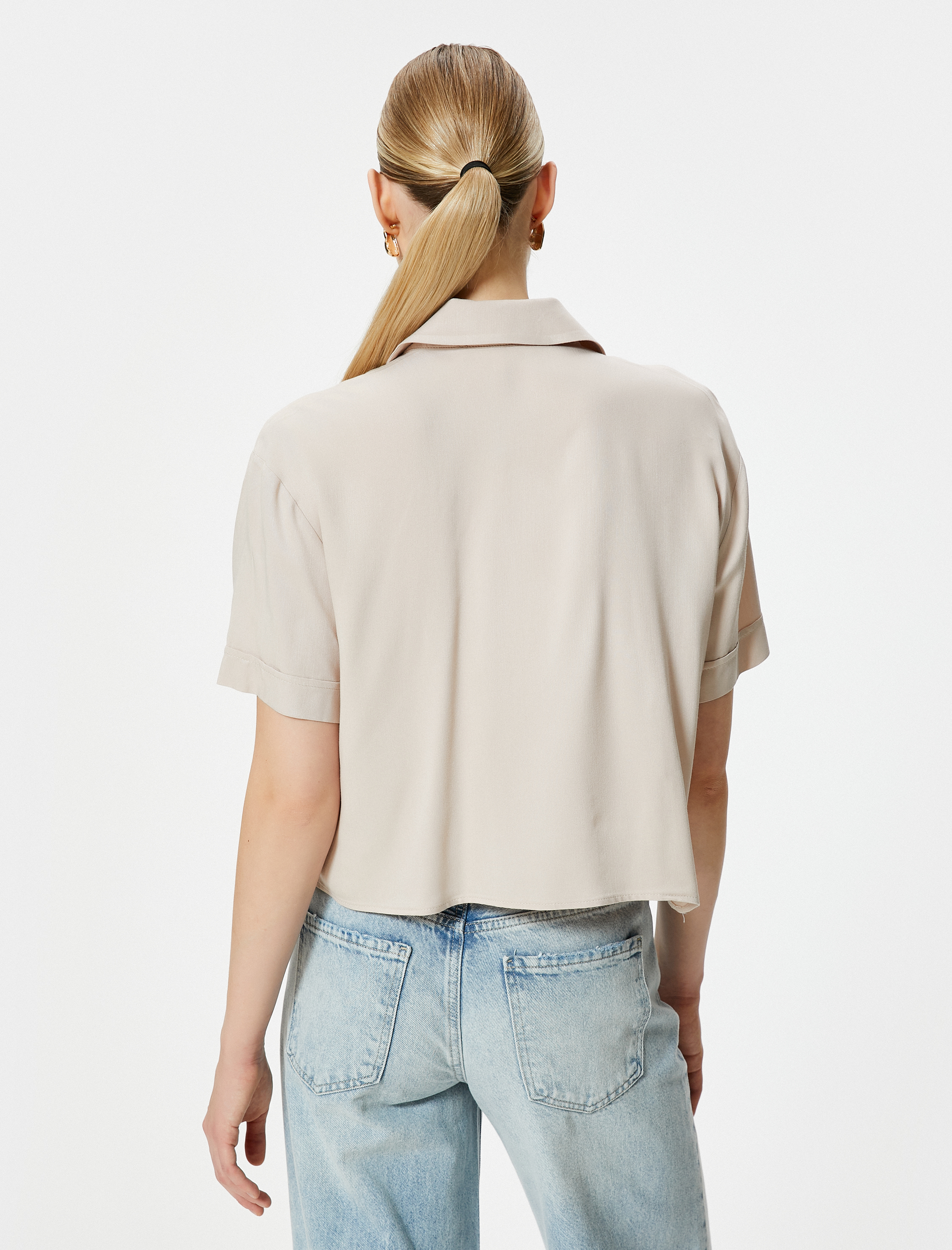   Crop Gömlek Kısa Kollu Klasik Yaka Düğmeli Viskon