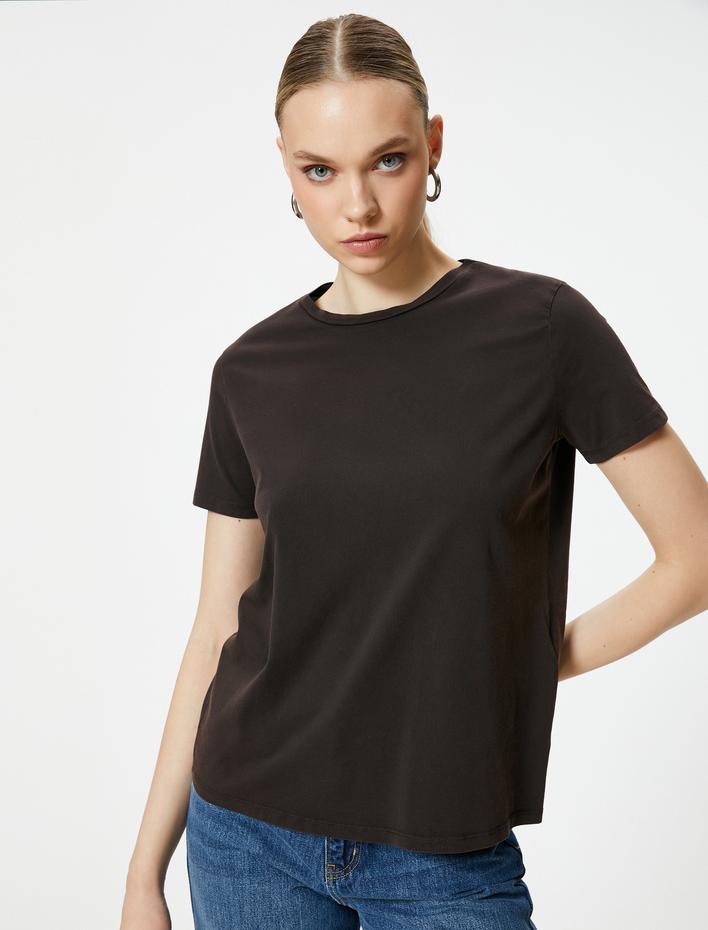  Bisiklet Yaka Tişört Kısa Kollu Soluk Efektli Pamuklu