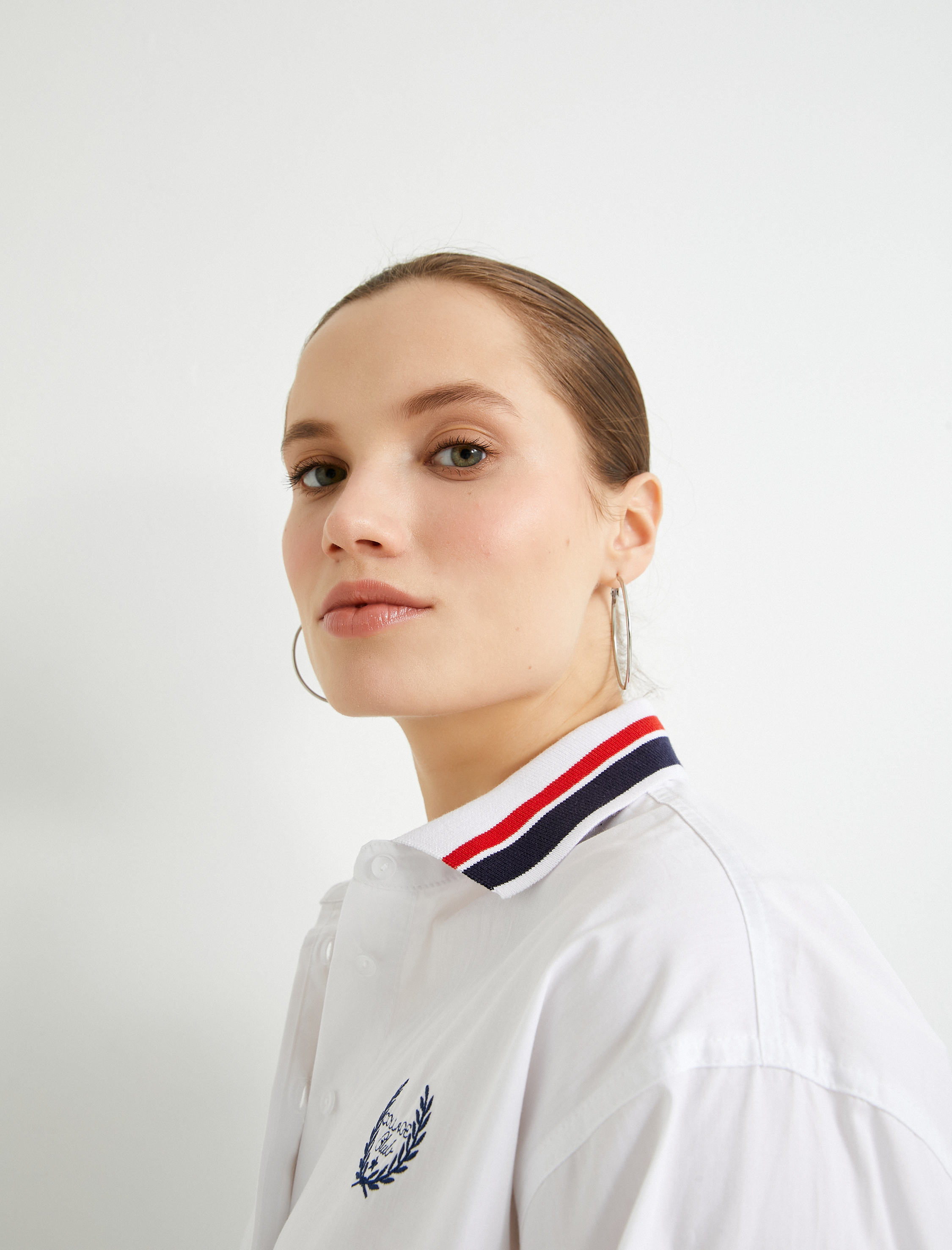   Crop Oversize Poplin Gömlek Nakış Detaylı Düğmeli Pamuklu Şeritli Yaka