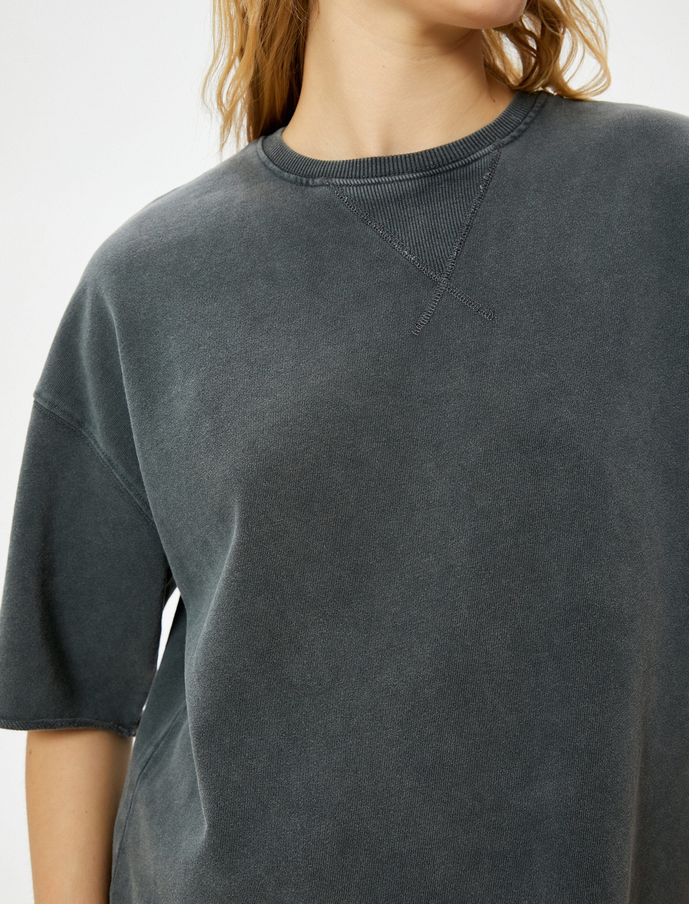   Basic Tişört Kısa Kollu Bisiklet Yaka Pamuklu Soluk Efektli