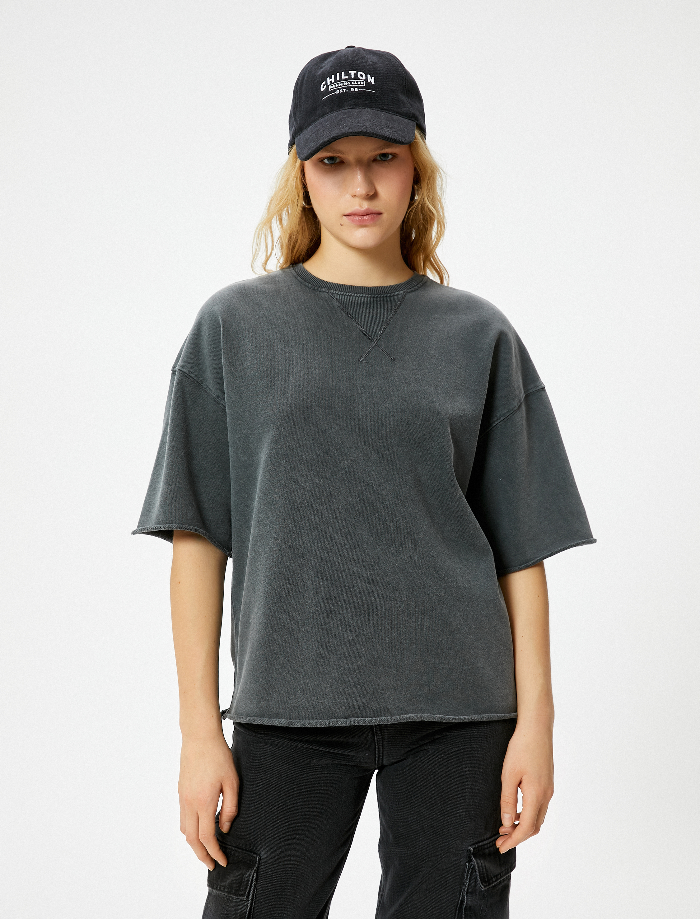   Basic Tişört Kısa Kollu Bisiklet Yaka Pamuklu Soluk Efektli