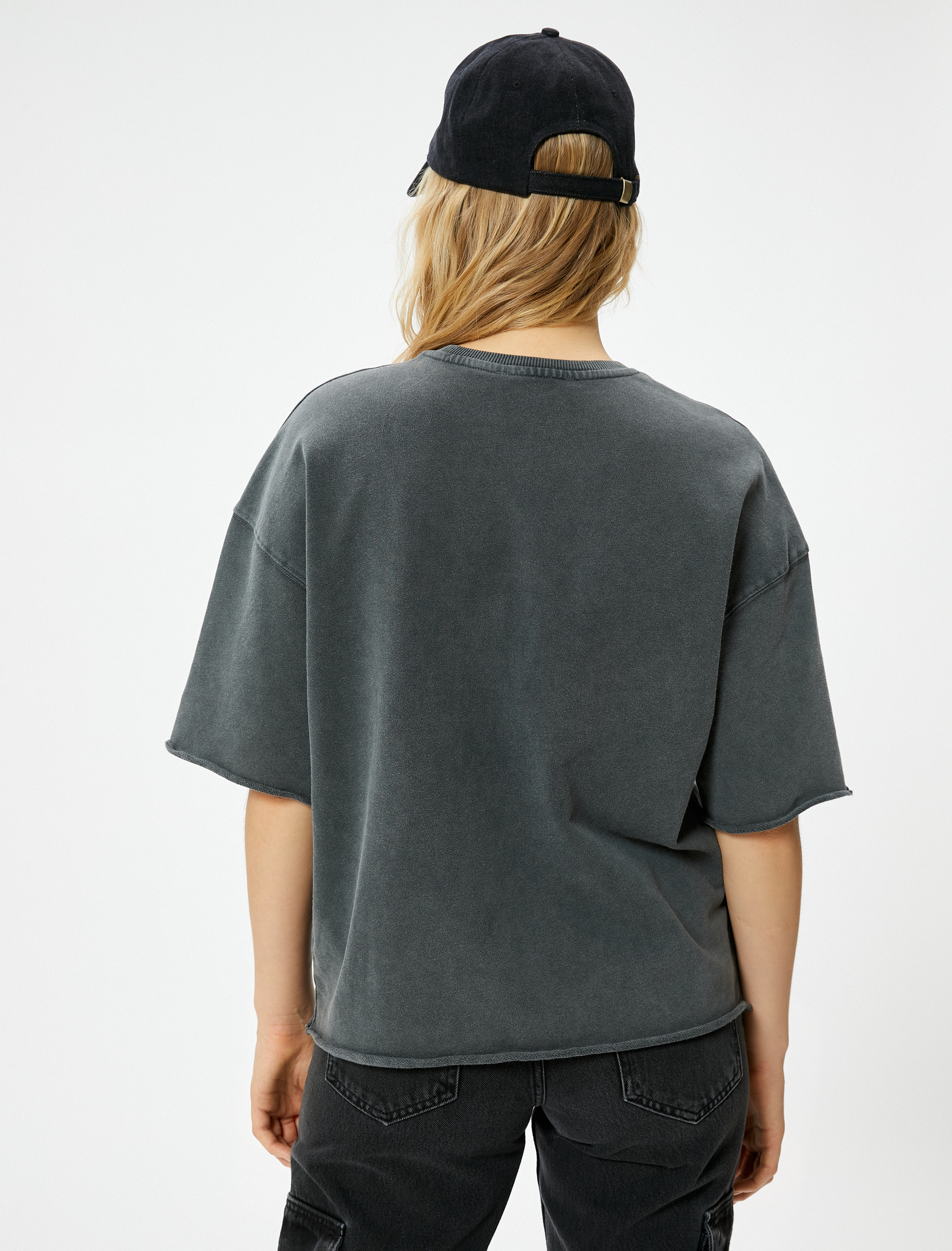   Basic Tişört Kısa Kollu Bisiklet Yaka Pamuklu Soluk Efektli