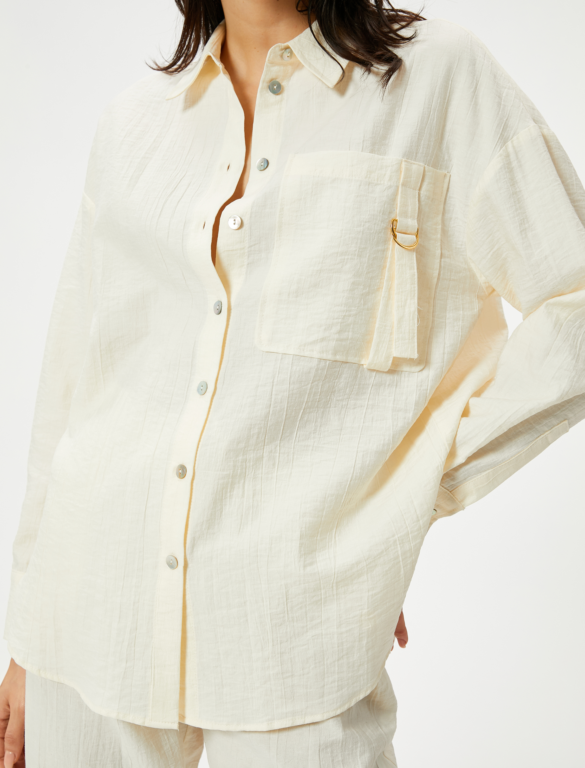   Uzun Kollu Gömlek Cep Detaylı Düğmeli