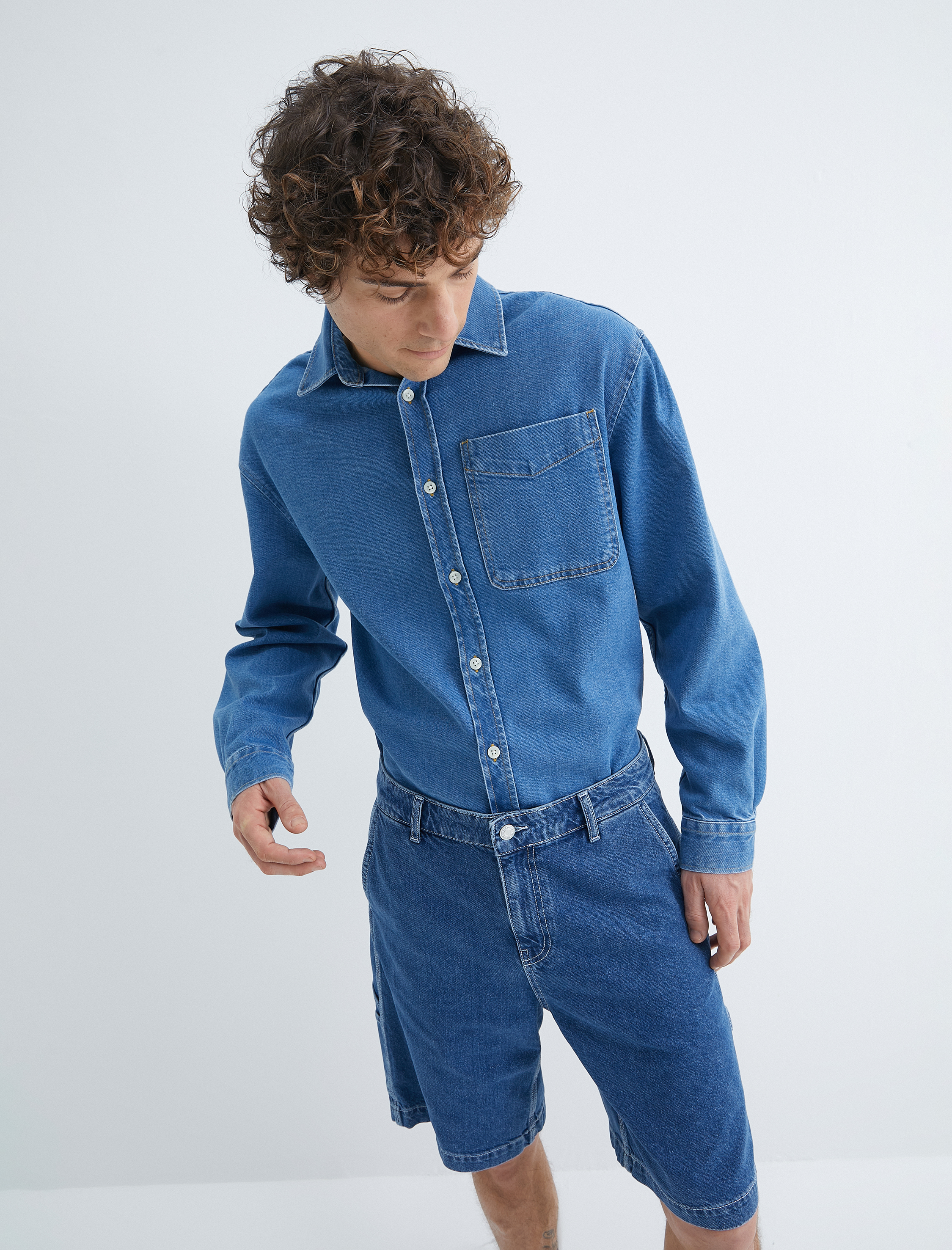   Kot Gömlek Ceket Oversize Cep Detaylı Düğmeli Klasik Yaka