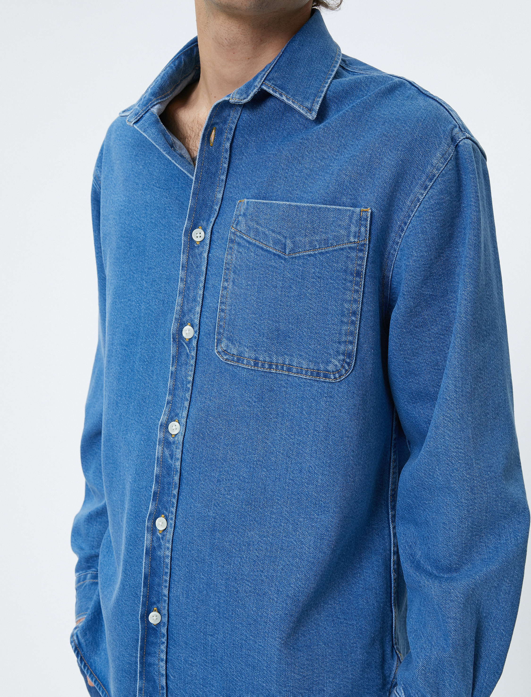   Kot Gömlek Ceket Oversize Cep Detaylı Düğmeli Klasik Yaka