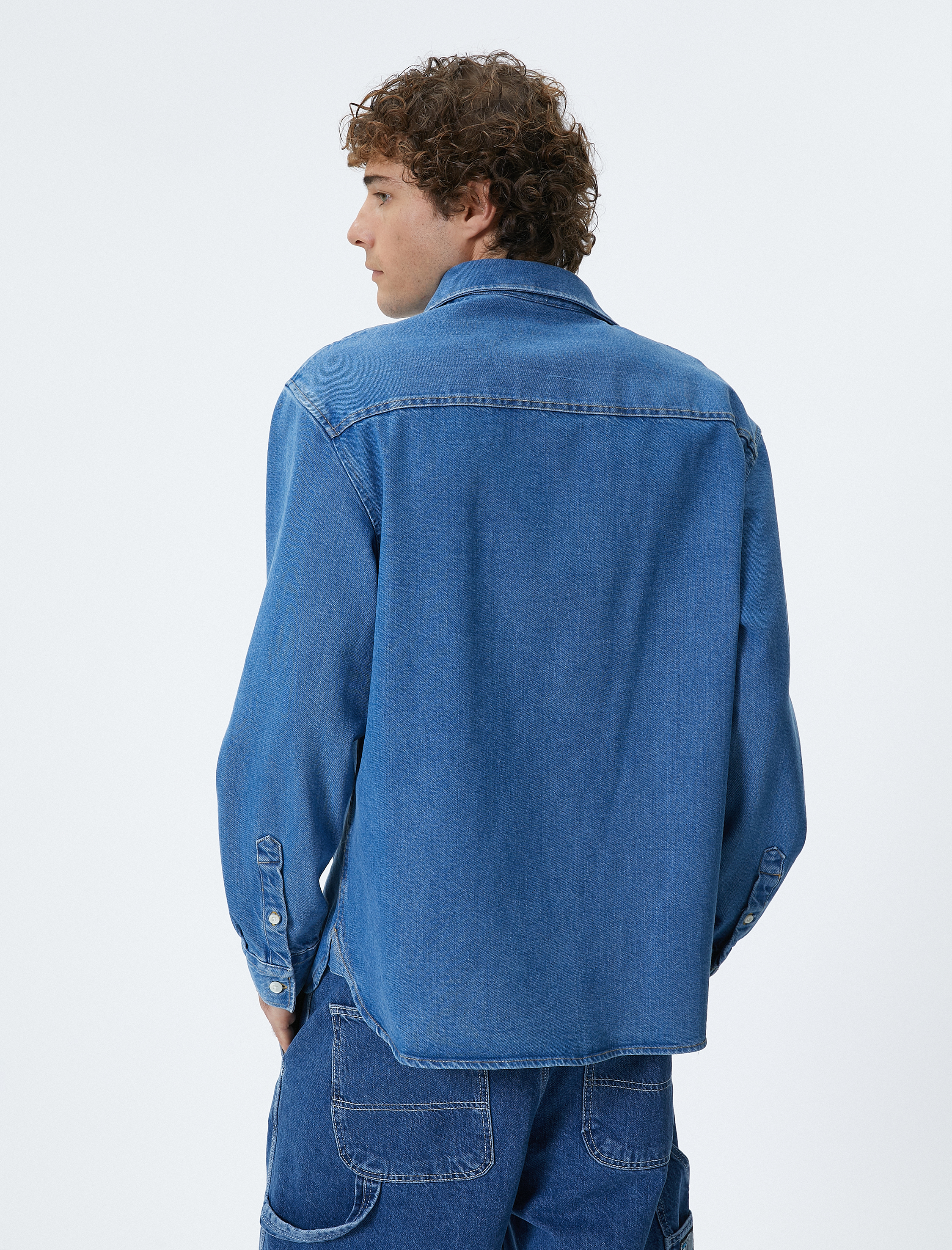   Kot Gömlek Ceket Oversize Cep Detaylı Düğmeli Klasik Yaka