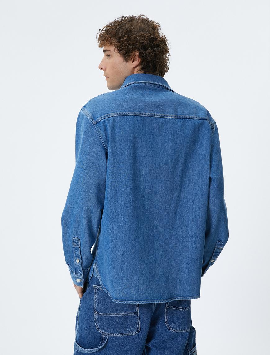   Kot Gömlek Ceket Oversize Cep Detaylı Düğmeli Klasik Yaka