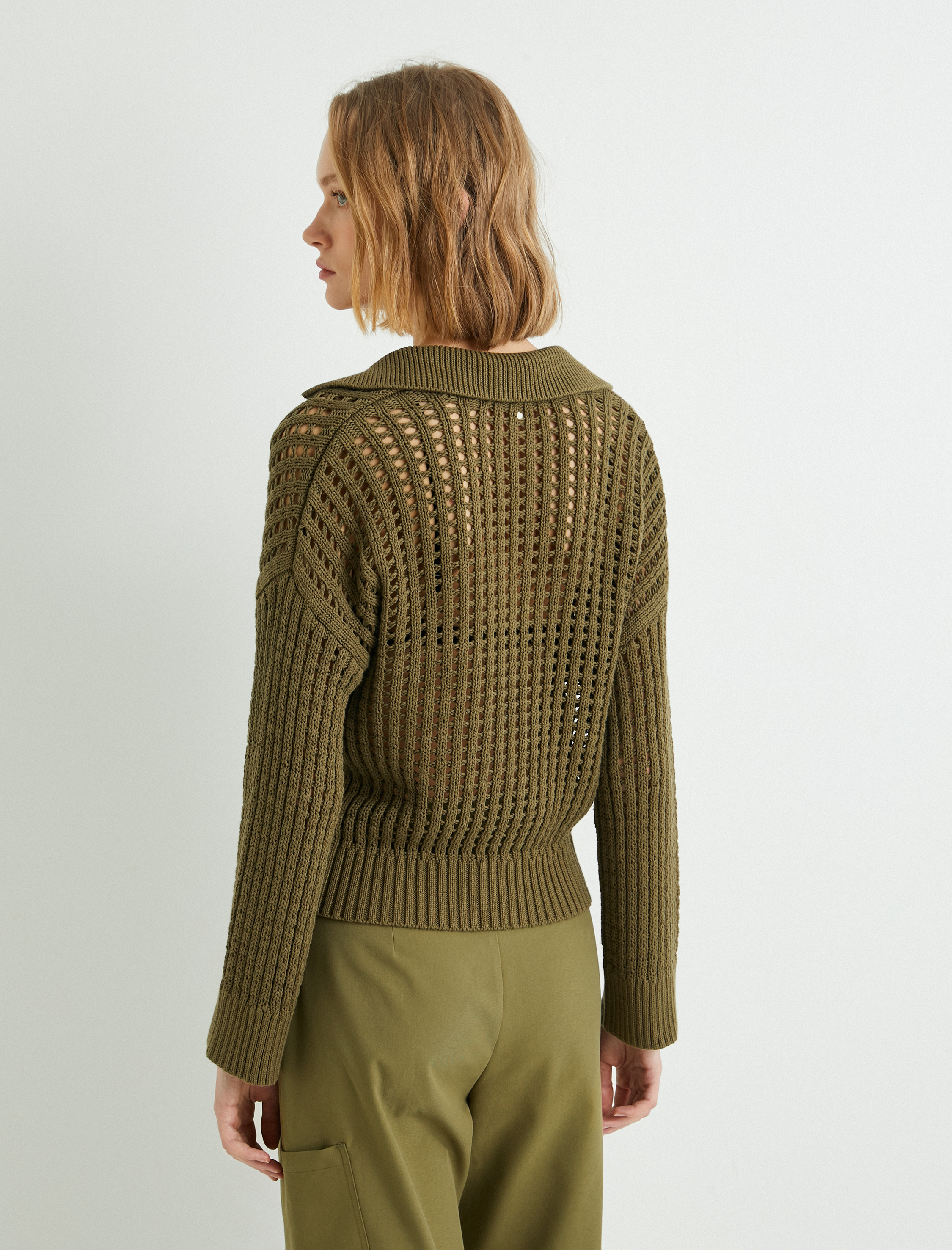 Ajurlu Triko Kazak Polo Yaka Uzun Kollu