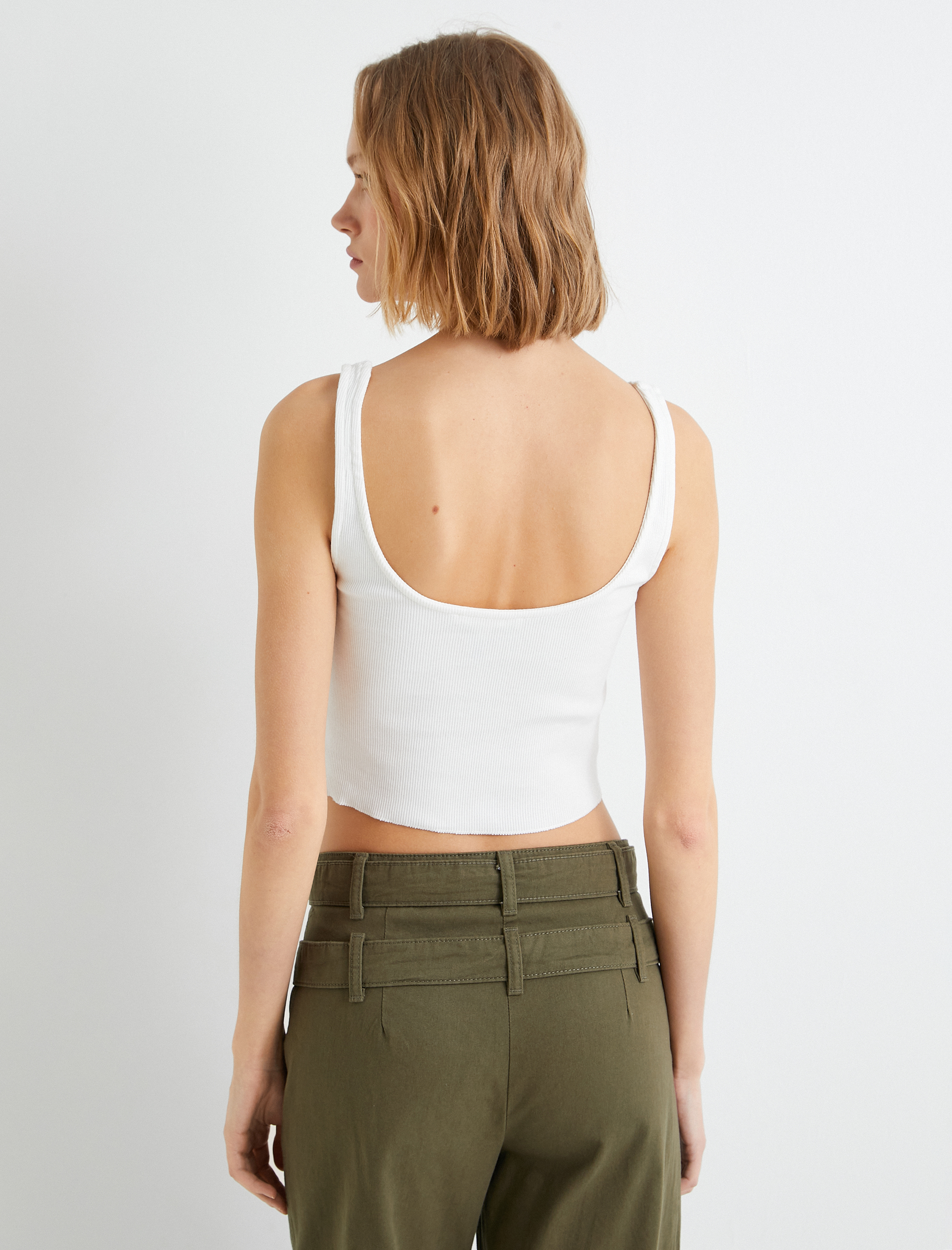   Crop Atlet Nervürlü U Yaka Askılı Pamuklu