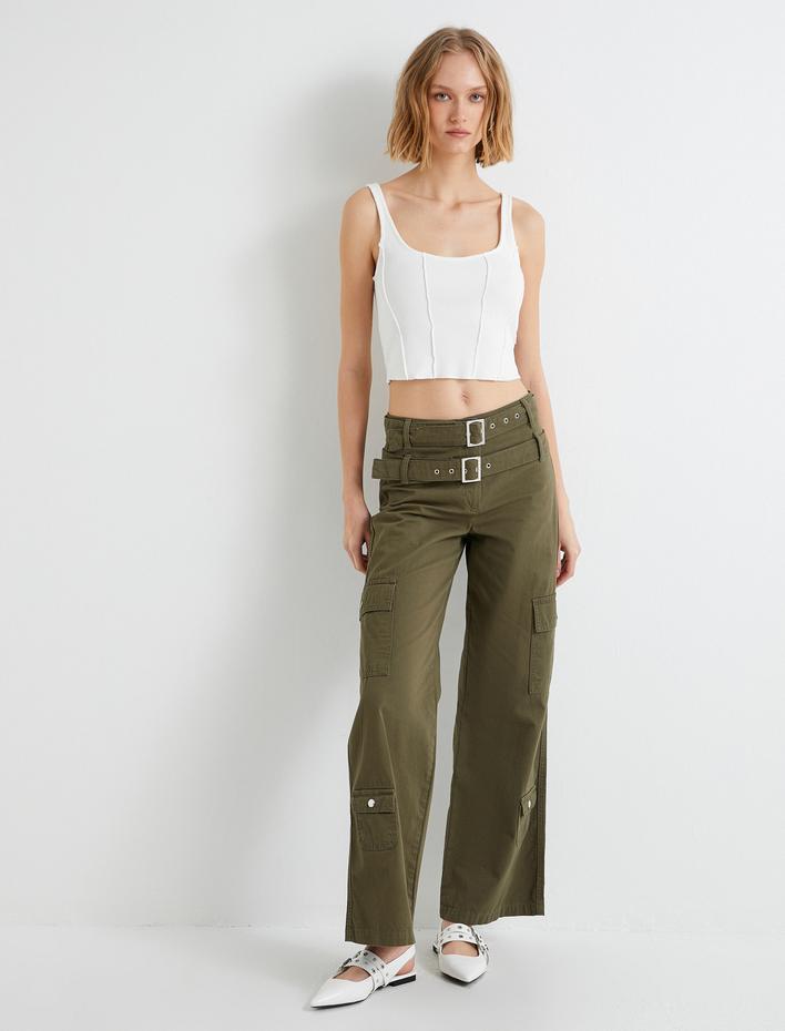  Crop Atlet Nervürlü U Yaka Askılı Pamuklu