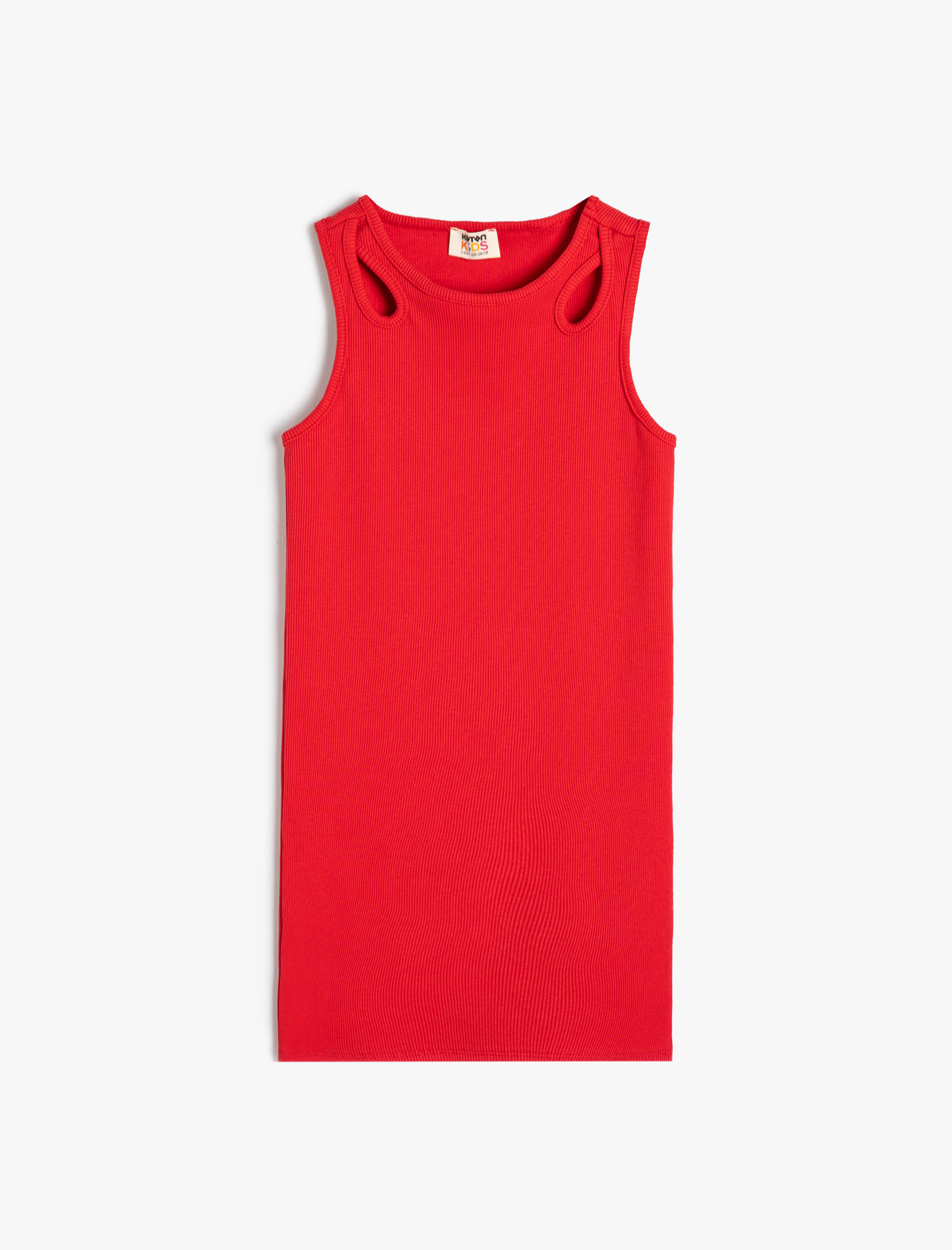  Kız Çocuk Mini Elbise Pencere Detaylı Ribanalı Pamuklu