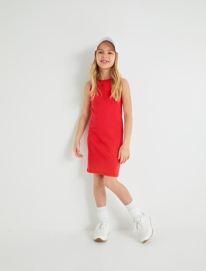 Kız Çocuk Mini Elbise Pencere Detaylı Ribanalı Pamuklu