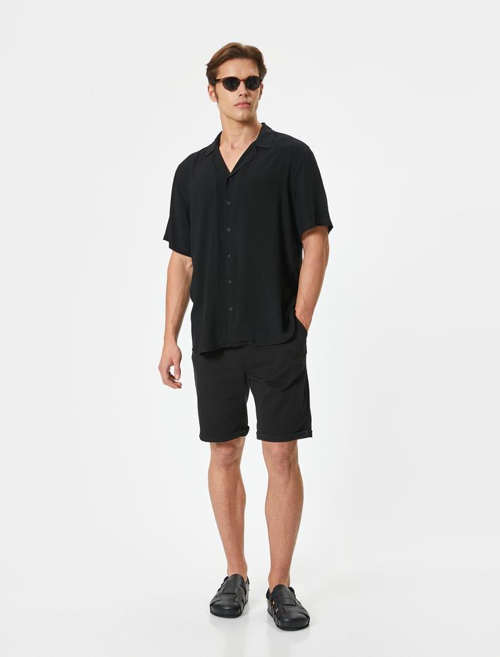  Kumaş Şort Bermuda Chino Slim Fit Düğmeli Cepli Katlı Paça