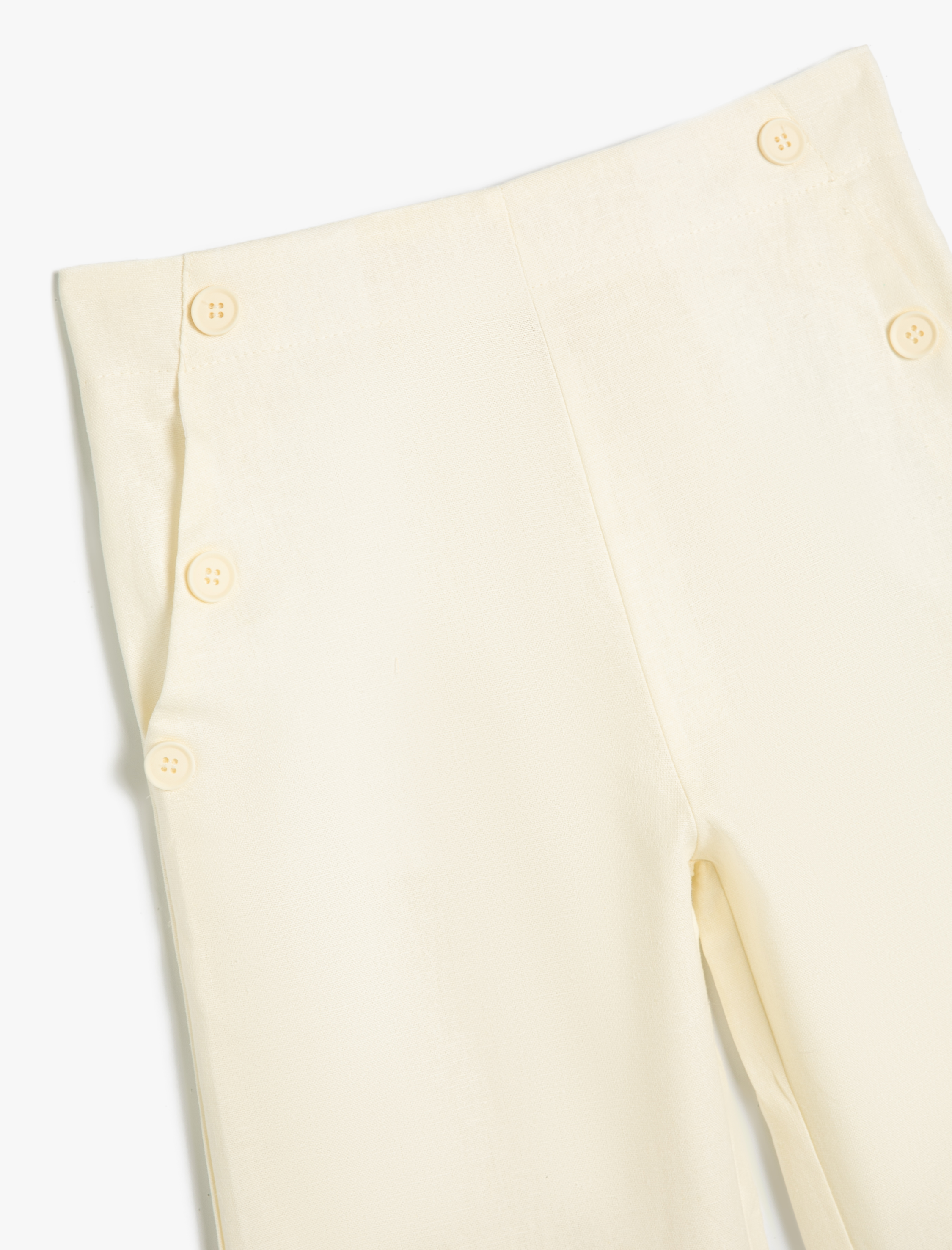  Kız Çocuk Keten Pantolon Bol Paça Düğme Detaylı Cepli