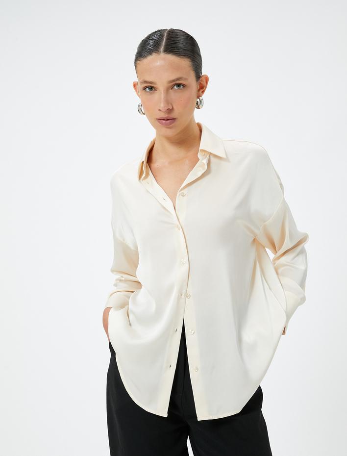  Saten Gömlek Uzun Kollu Düğmeli Standart Kesim